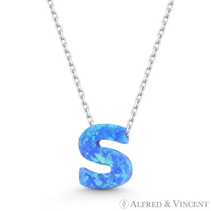 Other Blue Lab Opal Initial "S" Pendant Anchor Chain Necklace Size ONE SIZE - 1 Preview