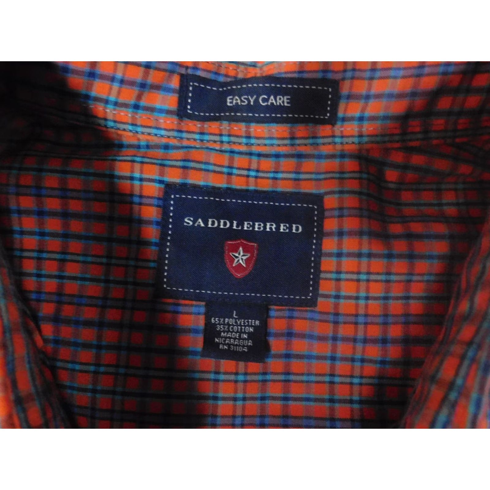 Vintage Saddlebred Shirt Button-Up Plaid Orange Large L Mens Regular Button-Down Collared Short Sleeve Knit Cotton Size US L / EU 52-54 / 3 - 5 Thumbnail