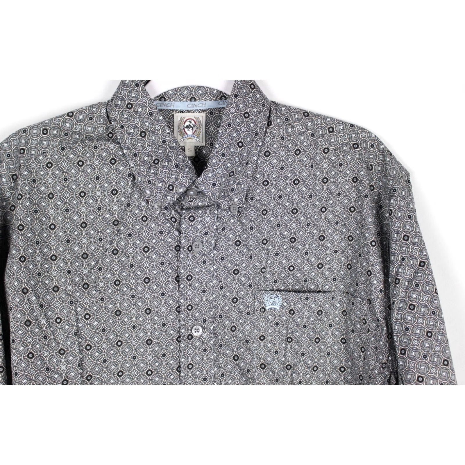 Vintage Cinch Men's Classic Fit Button Down Western Shirt Long Sleeve Gray Geo Print Size US S / EU 44-46 / 1 - 4 Thumbnail