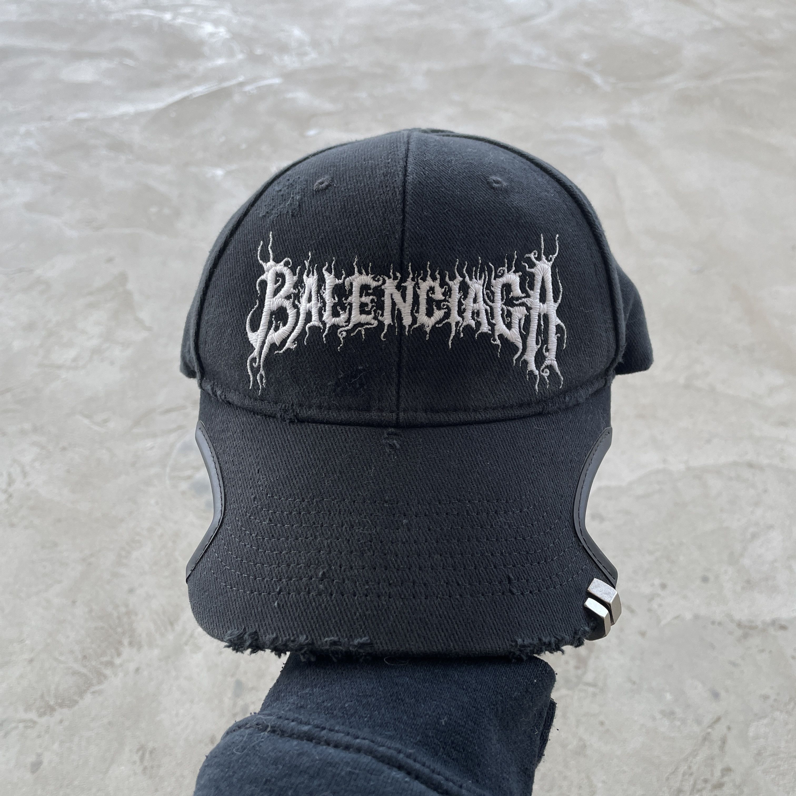 Balenciaga Balenciaga Metal Logo Pierced Distressed Hat Black Cap Rare Size ONE SIZE - 2 Thumbnail