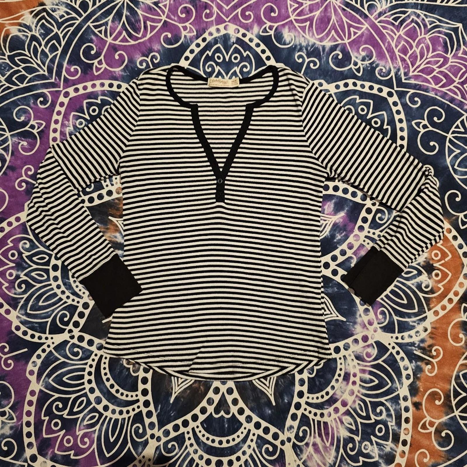 Faded Glory Faded Glory Women's Black and White Stripped Thermal Shirt Size M / US 6-8 / IT 42-44 - 1 Thumbnail