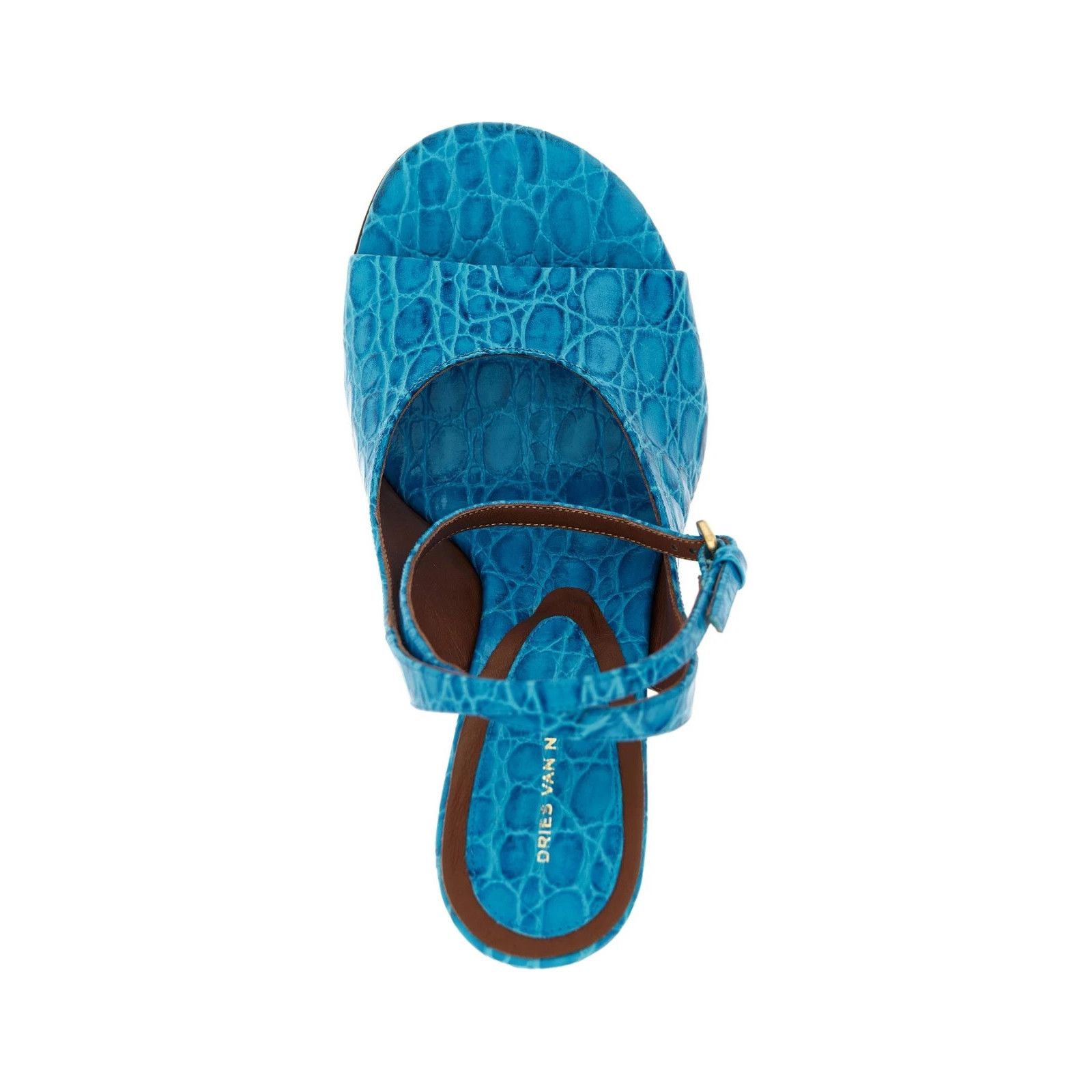 Dries Van Noten DRIES VAN NOTEN Light Blue Embossed Leather 100mm Heel Sanda Size US 9 / IT 39 - 4 Thumbnail