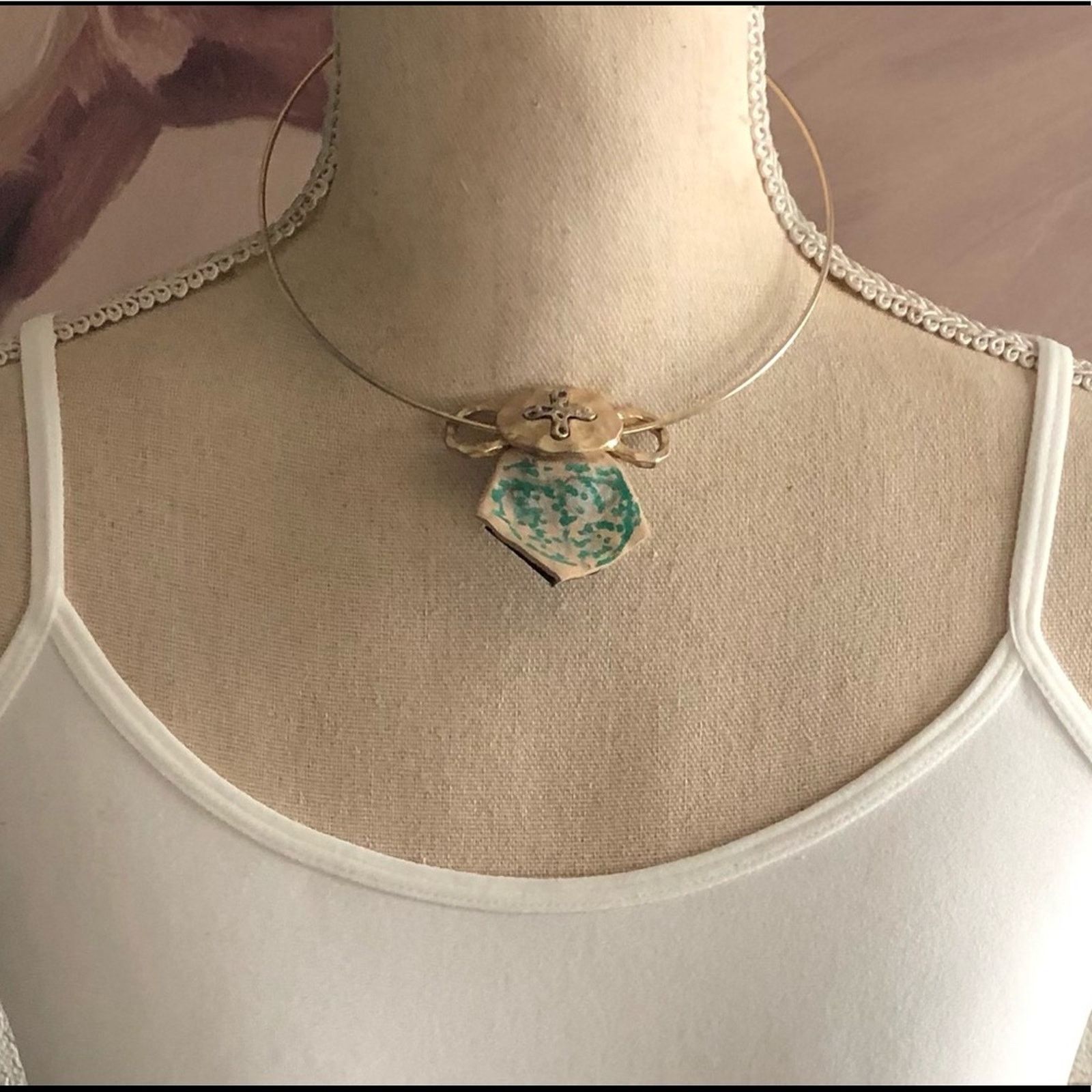 Handmade Handcrafted medieval look genuine leather gold choker Size ONE SIZE - 2 Thumbnail
