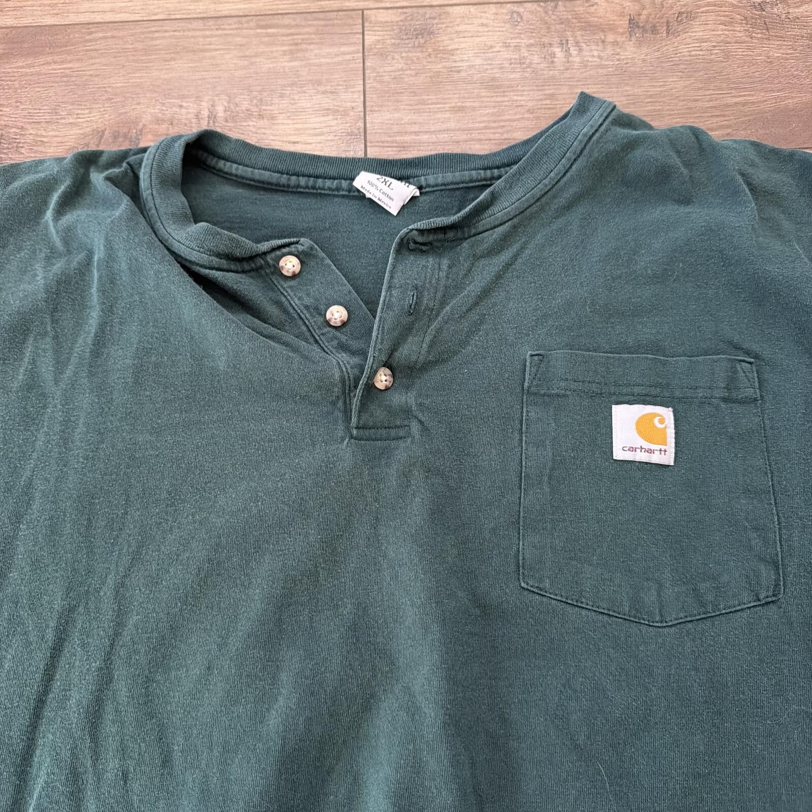 Carhartt Carhartt Green Long Sleeve Henley Pocket Shirt Vintage Y2K Size US XXL / EU 58 / 5 - 2 Thumbnail