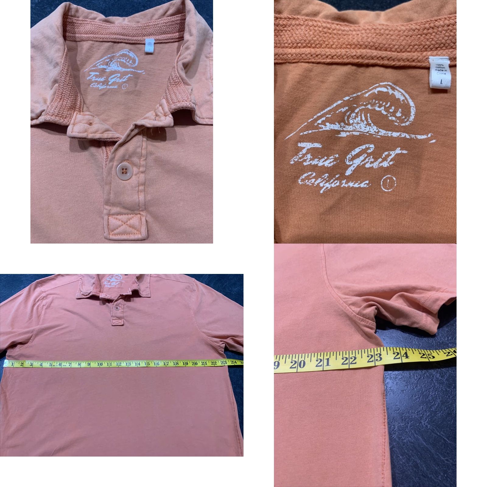 Vintage True Grit Mens Short Sleeve Polo Shirt Large Peach Coral Golf Beach Size US L / EU 52-54 / 3 - 4 Thumbnail
