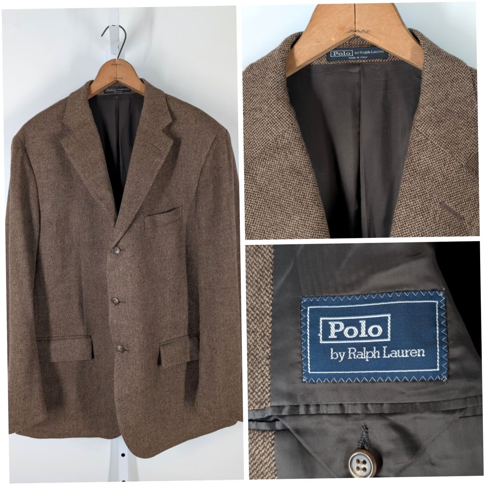 Polo Ralph Lauren VINTAGE Polo Ralph Lauren Blazer Mens 46 Brown Tweed Cashmere Wool Four-Button Three-Button Sport Coat Italy Collection Jacket Size US XXL / EU 58 / 5 - 2 Thumbnail