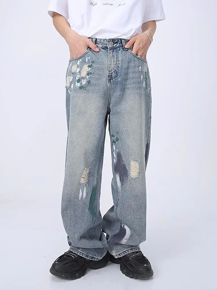 Japanese Brand Retro loose wide leg ripped jeans Size US 34 / EU 50 - 1 Thumbnail