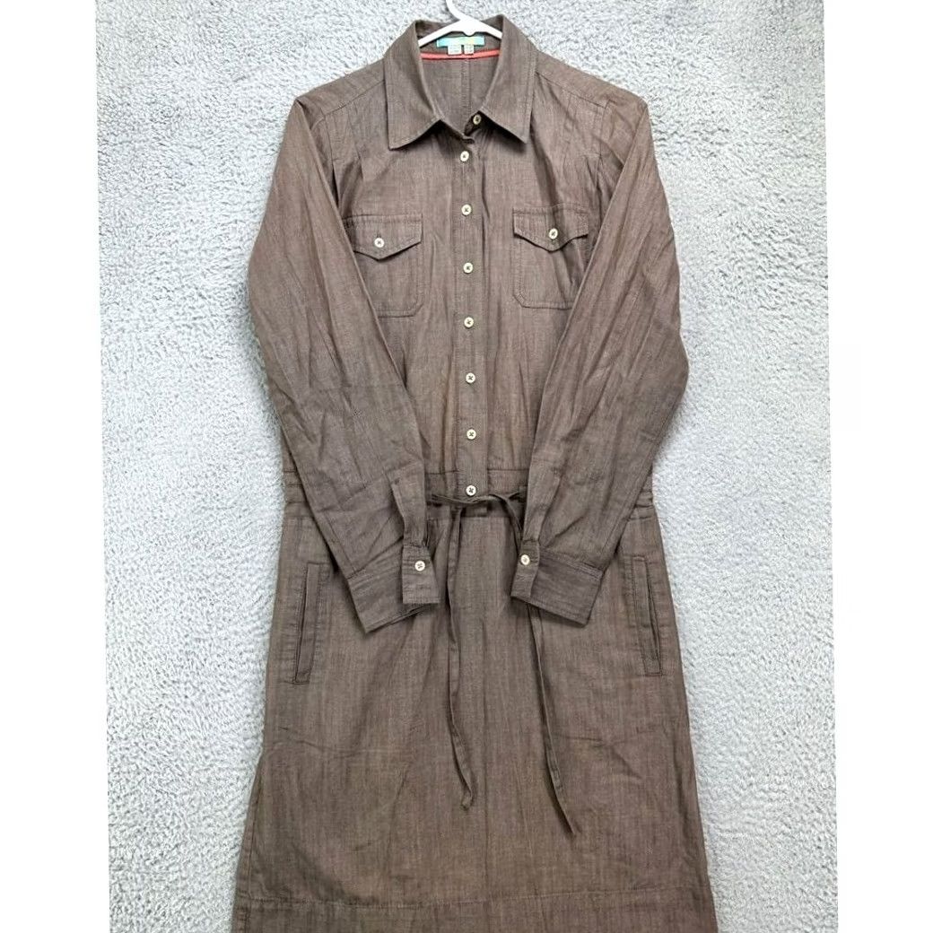 Boden Boden Dress Women 4 Reg Brown Button Front Collared Shirt Drawstring Knee Length Dress Size S / US 4 / IT 40 - 3 Thumbnail