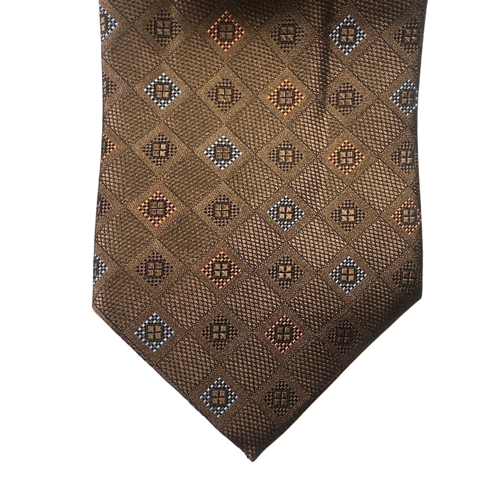 Paul Fredrick Paul Fredrick Italian Silk Tie Brown Diamond Pattern NWT Size ONE SIZE - 3 Thumbnail