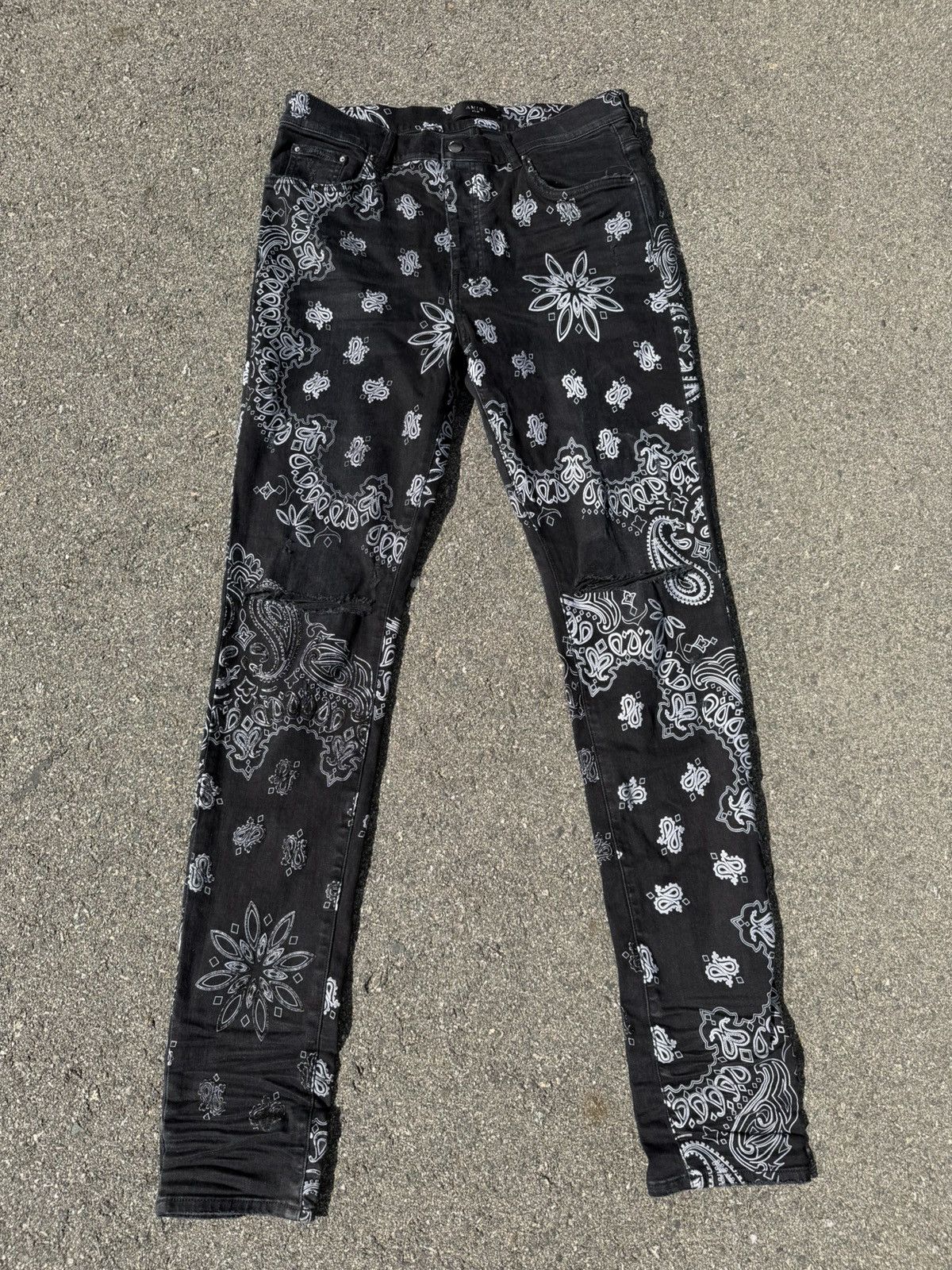 Amiri Black Amiri Flocked Paisley Bandana Jeans Size US 38 / EU 54 - 1 Thumbnail