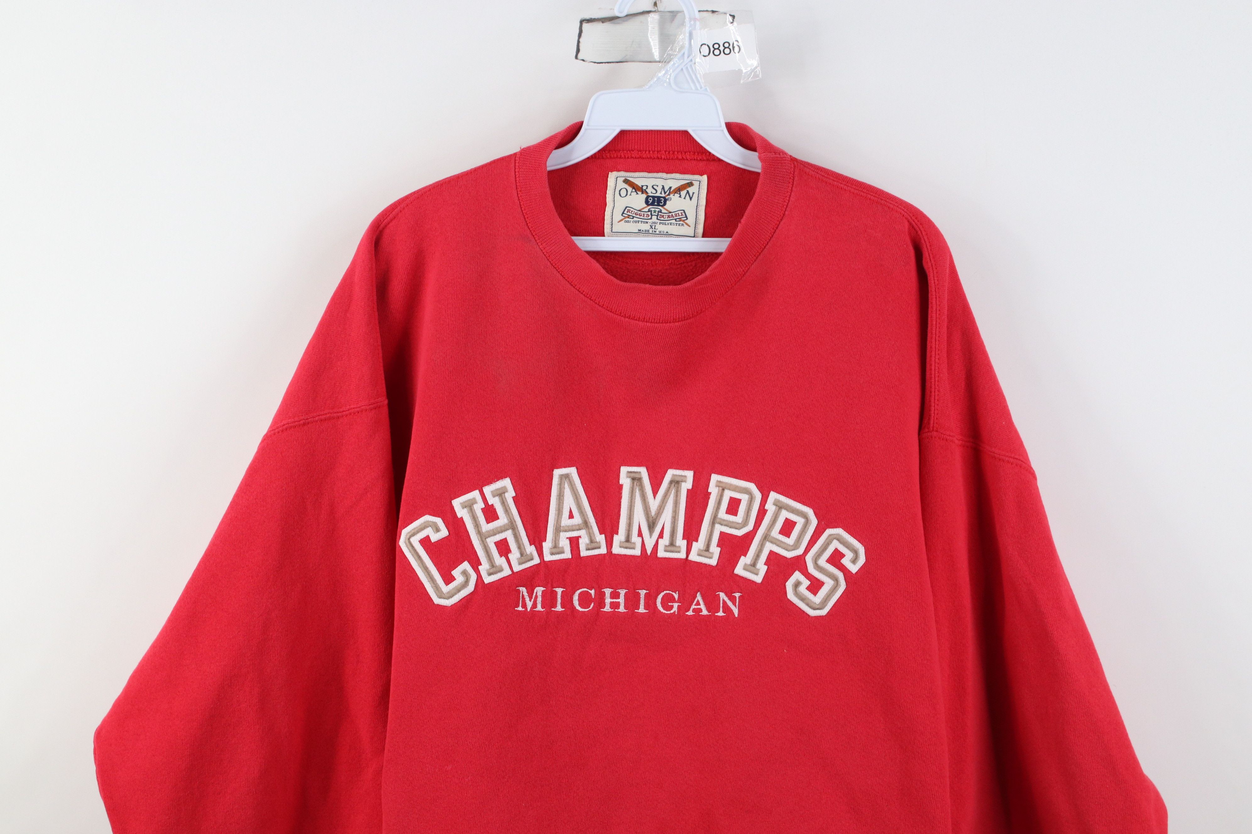 Vintage Vintage 90s Champps Michigan Crewneck Sweatshirt Red USA Size US XL / EU 56 / 4 - 2 Thumbnail