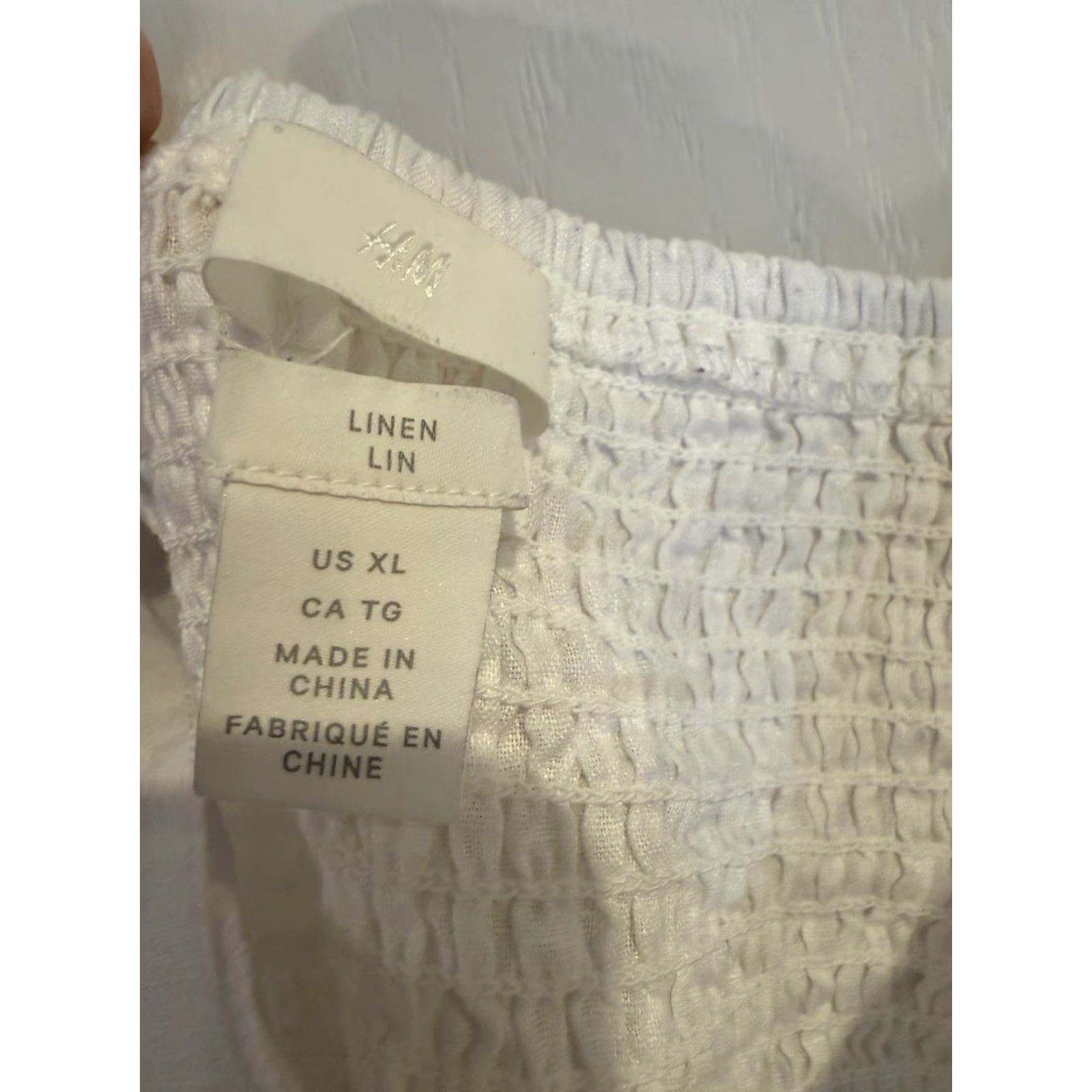 H&M VINTAGE H&M Shirt Women XL White Linen Short Puff Sleeve Smocked back Top Size XL / US 12-14 / IT 48-50 - 7 Thumbnail