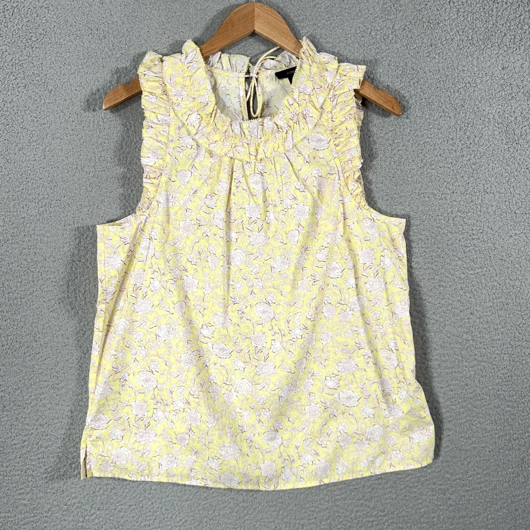 J.Crew J.CREW Blouse Women's Medium Sleeveless Floral Ruffle Neck Yellow Cotton Top Size M / US 6-8 / IT 42-44 - 2 Thumbnail