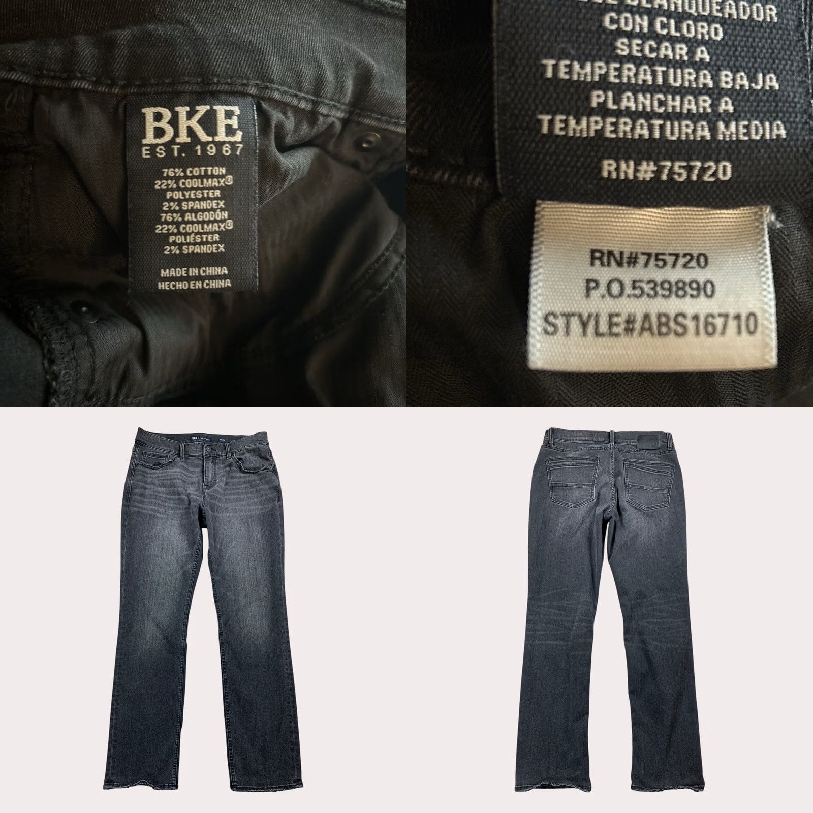 BKE Jake Straight Jeans Regular 34x31 Black – 5-Pocket, Zip Fly