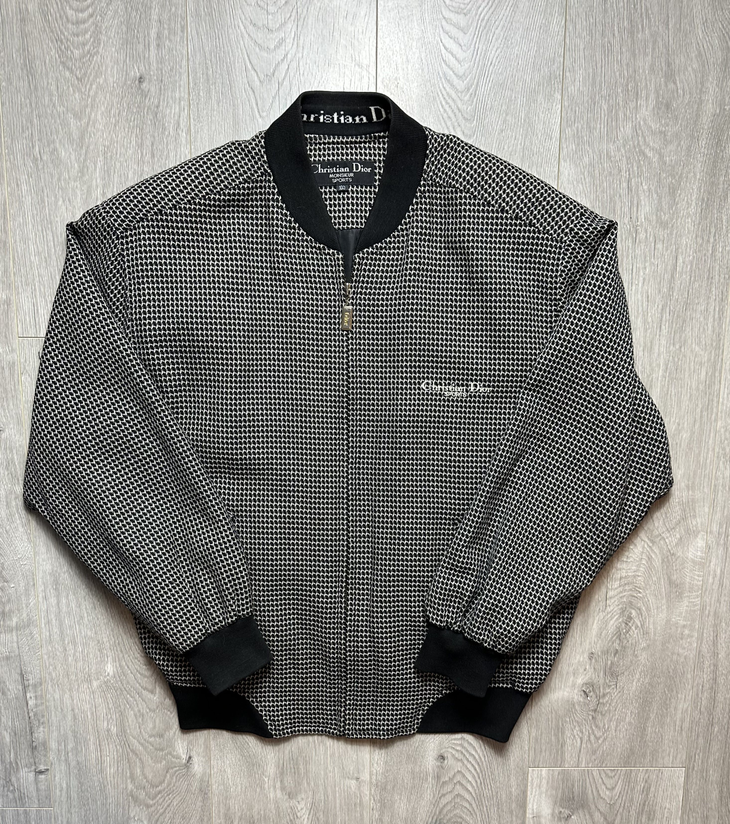 image of Vintage Christian Dior Monsieur Sports Jacket Bomber in Black/White, Men's (Size Large)