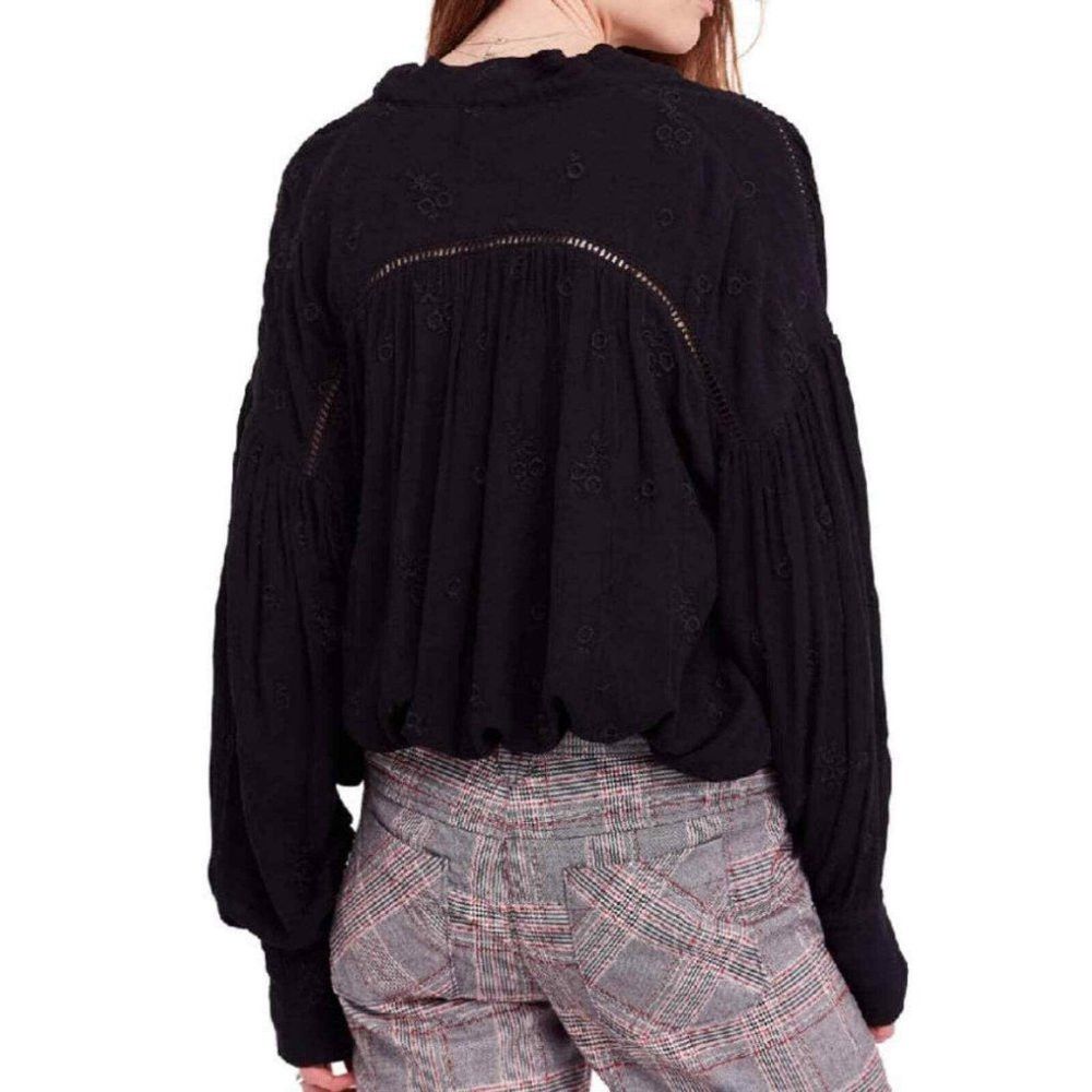 Free People NWT New Free People Black Wishful Moments Blouse Size XS Size XS / US 0-2 / IT 36-38 - 2 Thumbnail