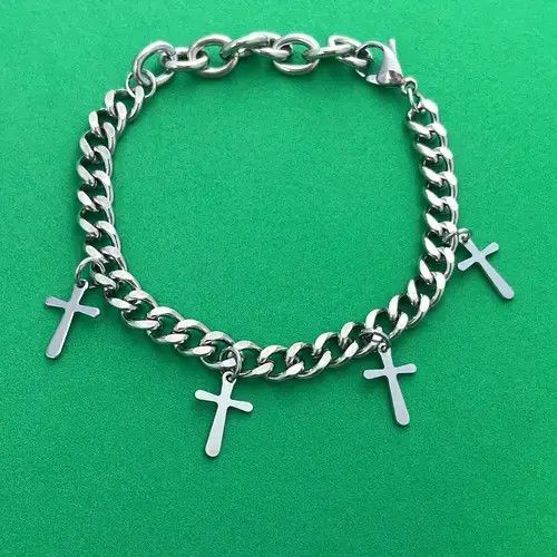 Designer × Jewelry Titanium Steel Link Chain Cross Charm Bracelet for Men Women Size ONE SIZE - 2 Thumbnail