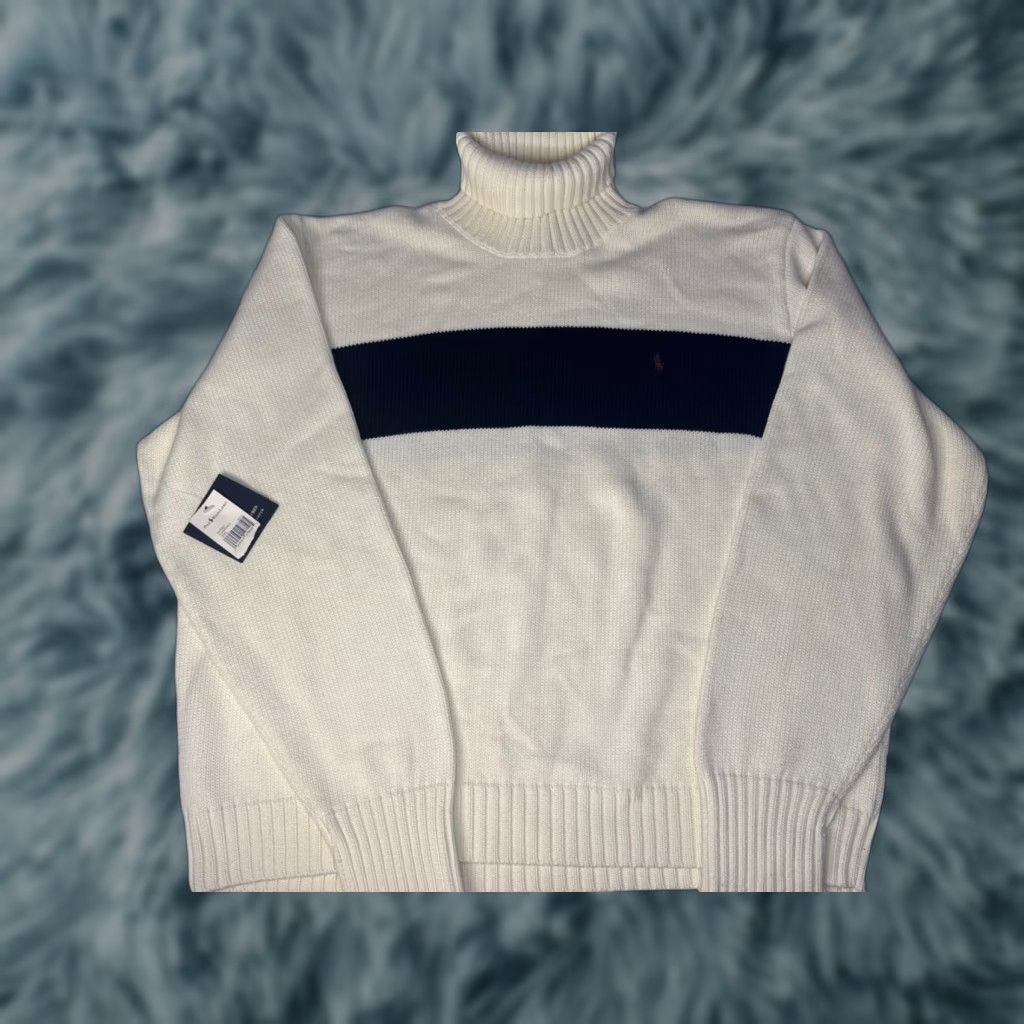 VINTAGE Polo Ralph Lauren Turtleneck Sweater Mens 2XL Cotton Knit White Pullover New W tags