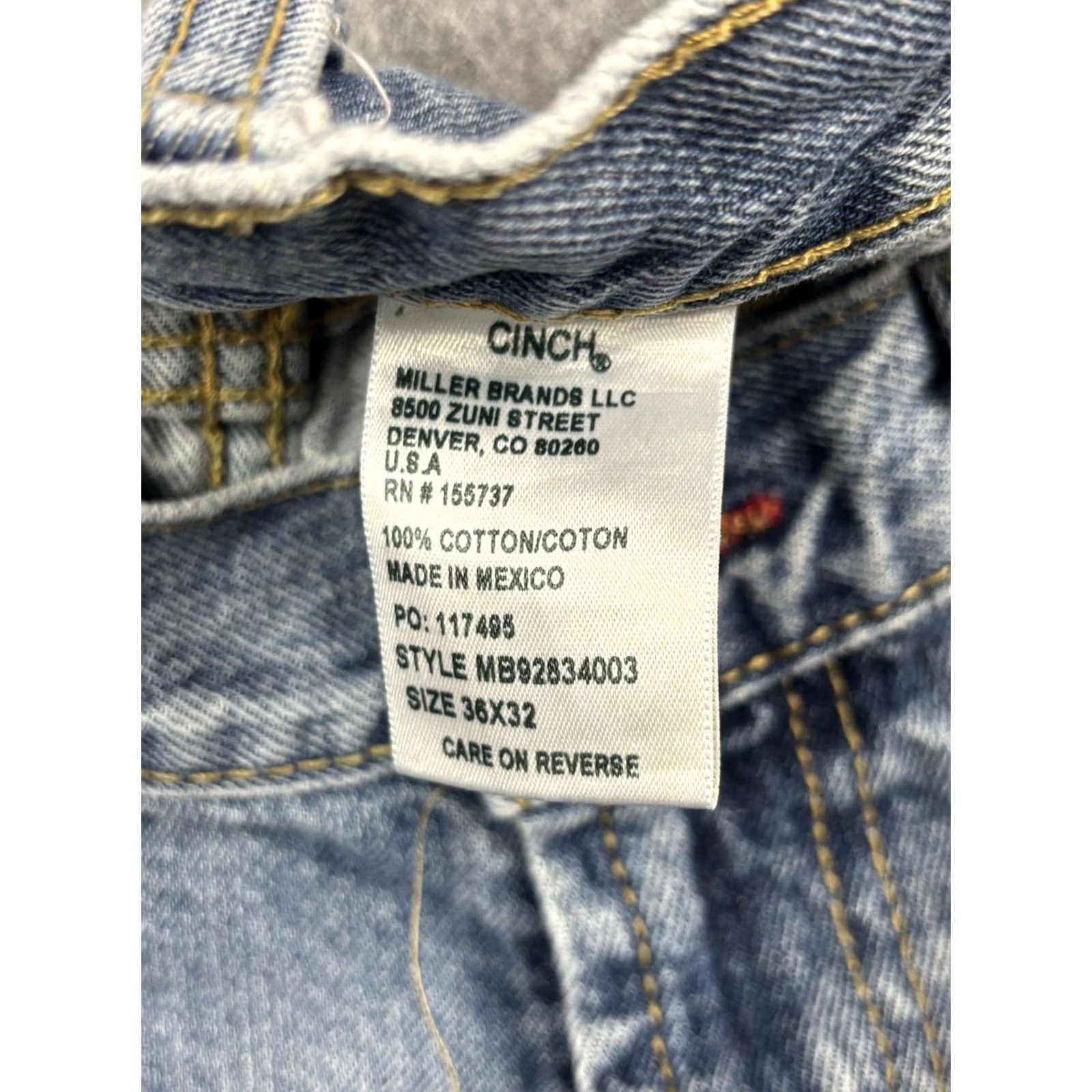 Vintage Cinch White Label Denim Jeans Straight Leg Blue Light Wash 36x32 Mens Regular 5-Pocket Logo Cotton Workwear Vintage No Size US 36 / EU 52 - 7 Thumbnail