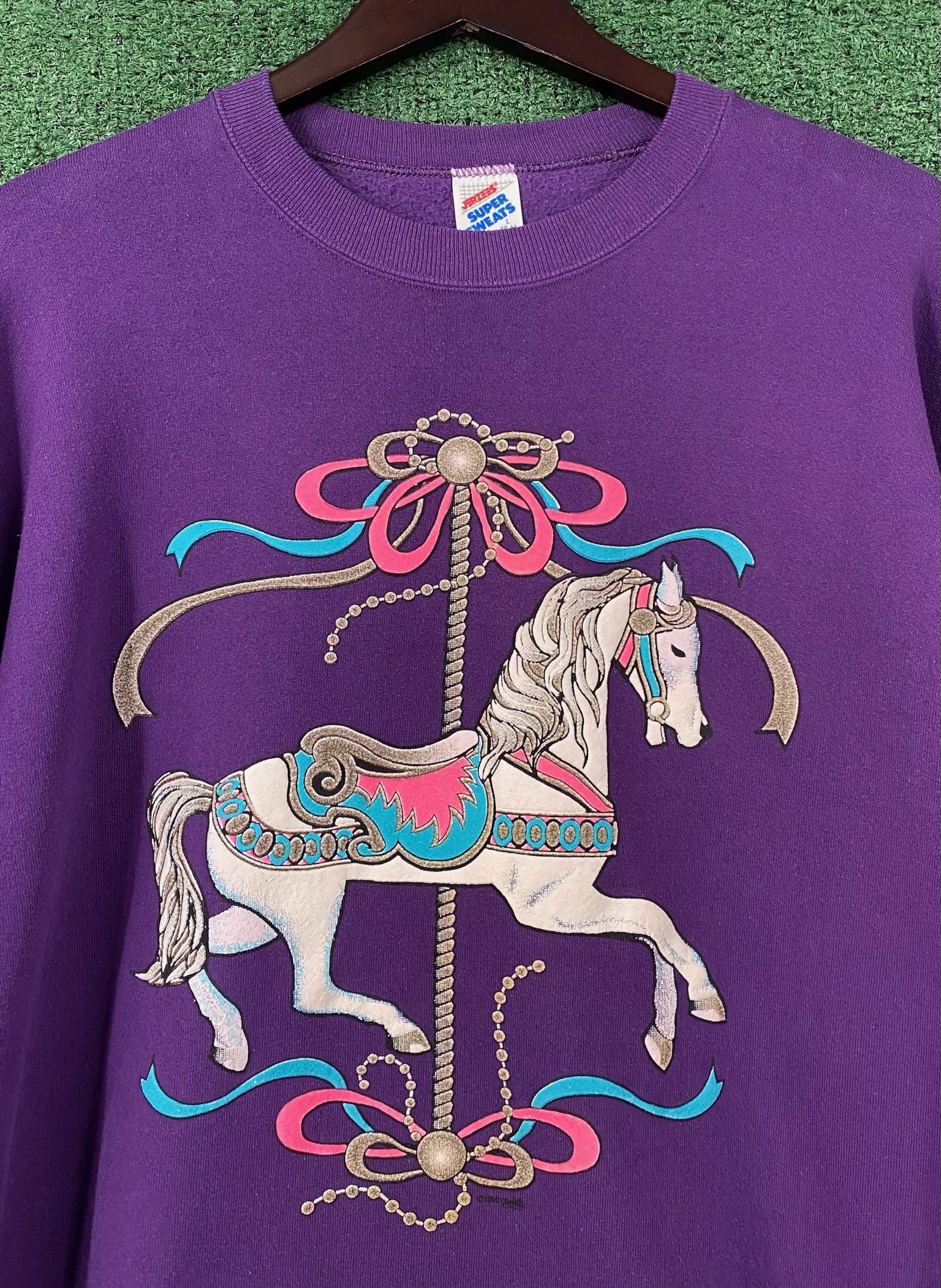 Jerzees 80’s Carousel Horse Purple Sweatshirt Womens Sz Large Size L / US 10 / IT 46 - 6 Thumbnail