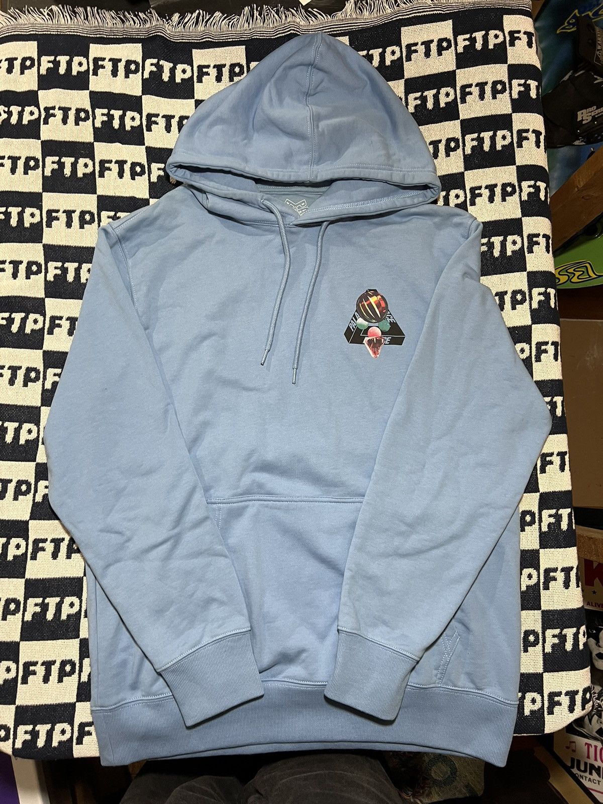 image of Palace Sans Tri Ferg Hoodie in Blue, Men's (Size Large)