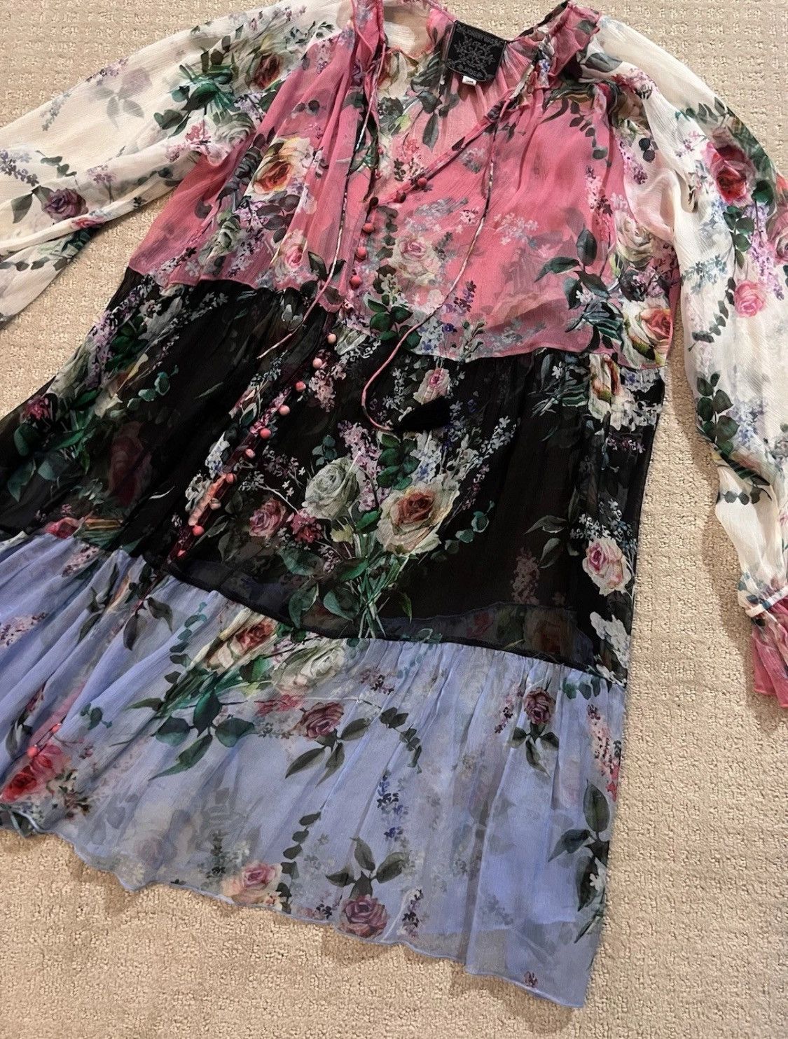 Designer Johnny Was Jade Adore Silk Print Dress Size M Mini Tiered Size M / US 6-8 / IT 42-44 - 2 Thumbnail