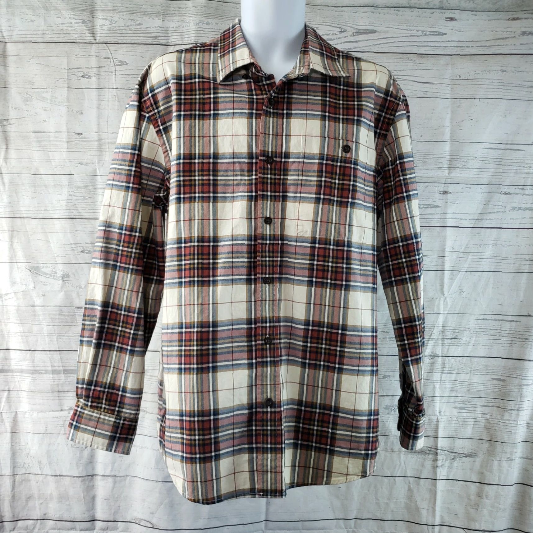 Orvis Orvis Mens Button Front Shirt Sz M Red Cream Plaid Long Sleeve Cotton Size US M / EU 48-50 / 2 - 2 Thumbnail