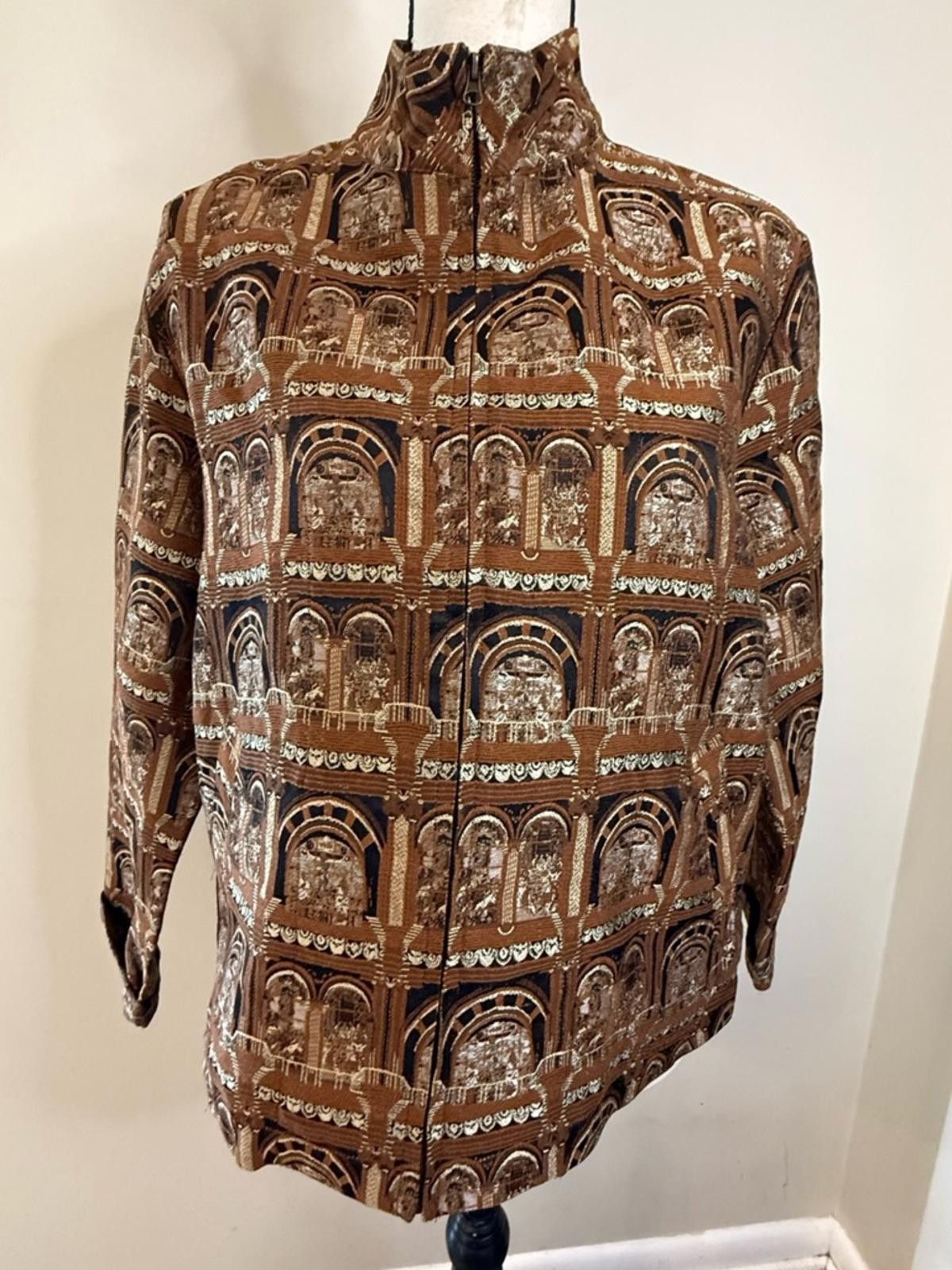 Other Chico’s silk blend jacket ornate Italian archways SZ 1/SM Size S / US 4 / IT 40 - 1 Thumbnail