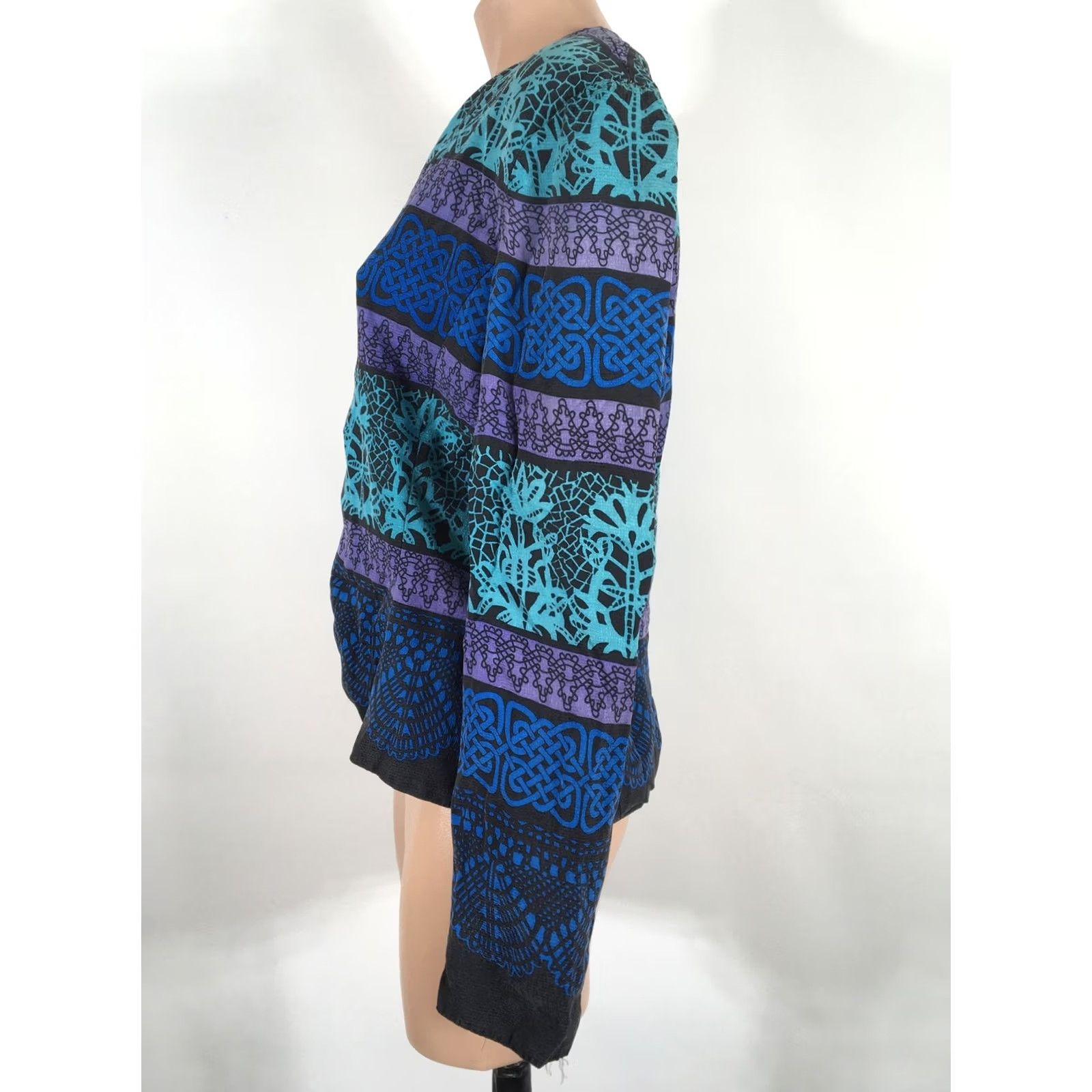 Adrianna Papell VINTAGE Adrianna Papell Talbots Silk Blazer 14 Blue Geometric Short Jacket Women Mens None? Size 36" / US 14 / IT 50 - 4 Thumbnail