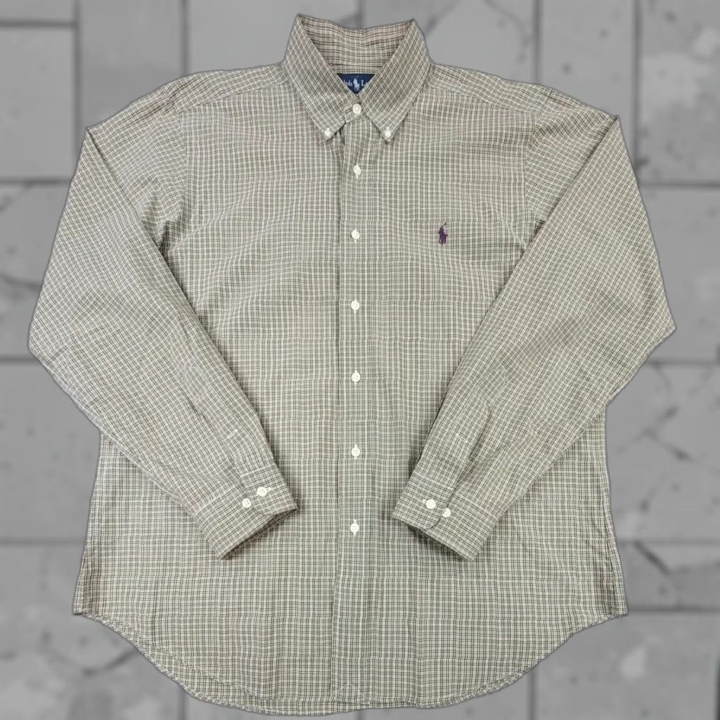 Polo Ralph Lauren Polo Ralph Lauren Button-Up Shirt Mens L Olive Green Plaid Button-Front Classic Knit Cotton Multicolor 90s Theme Size US L / EU 52-54 / 3 - 1 Thumbnail