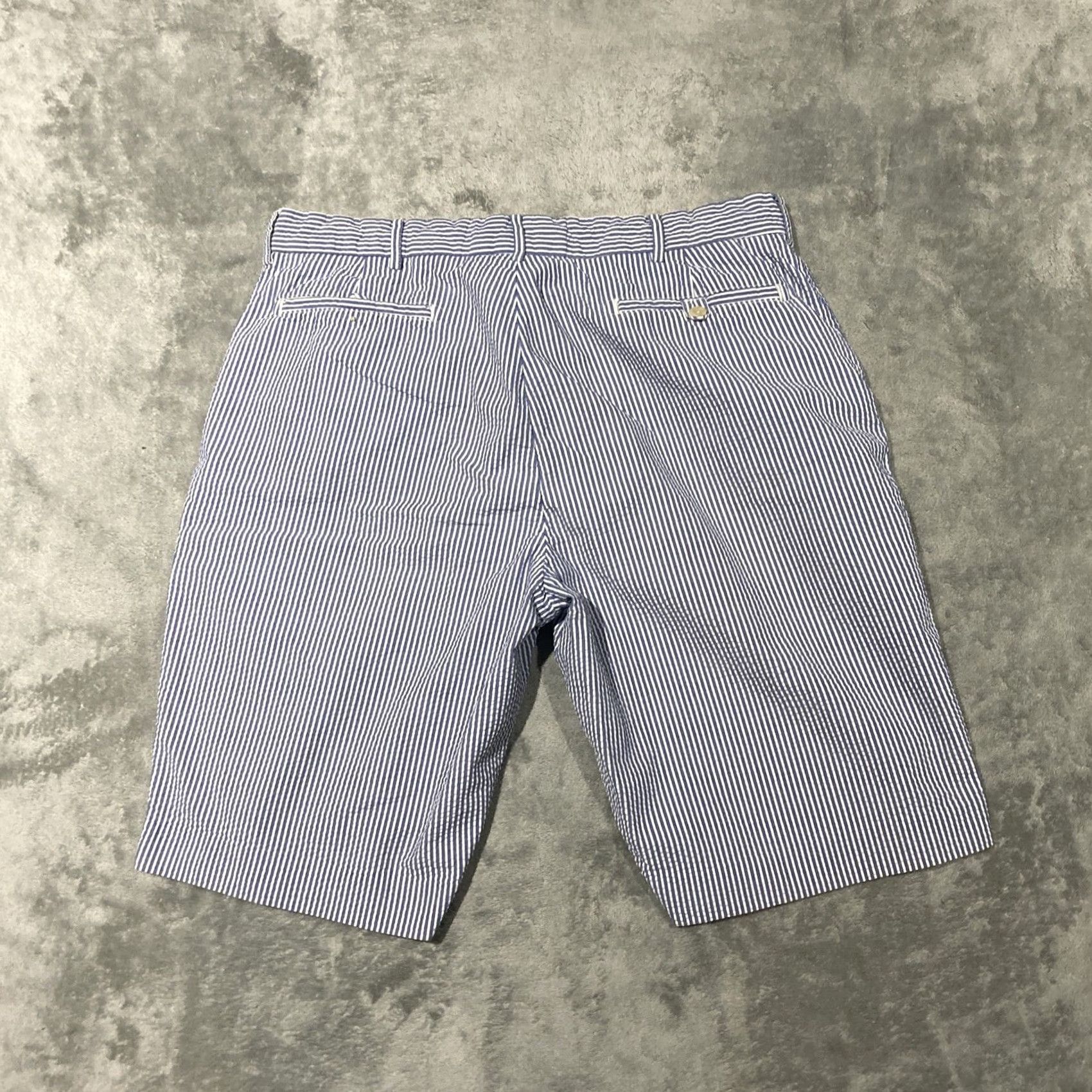Polo Ralph Lauren Polo Ralph Lauren Seersucker Shorts Men's 36 Blue White Stretch Classic Fit Blue White Striped Flat Front Casual Shorts Mens 36 Size US M / EU 48-50 / 2 - 4 Thumbnail