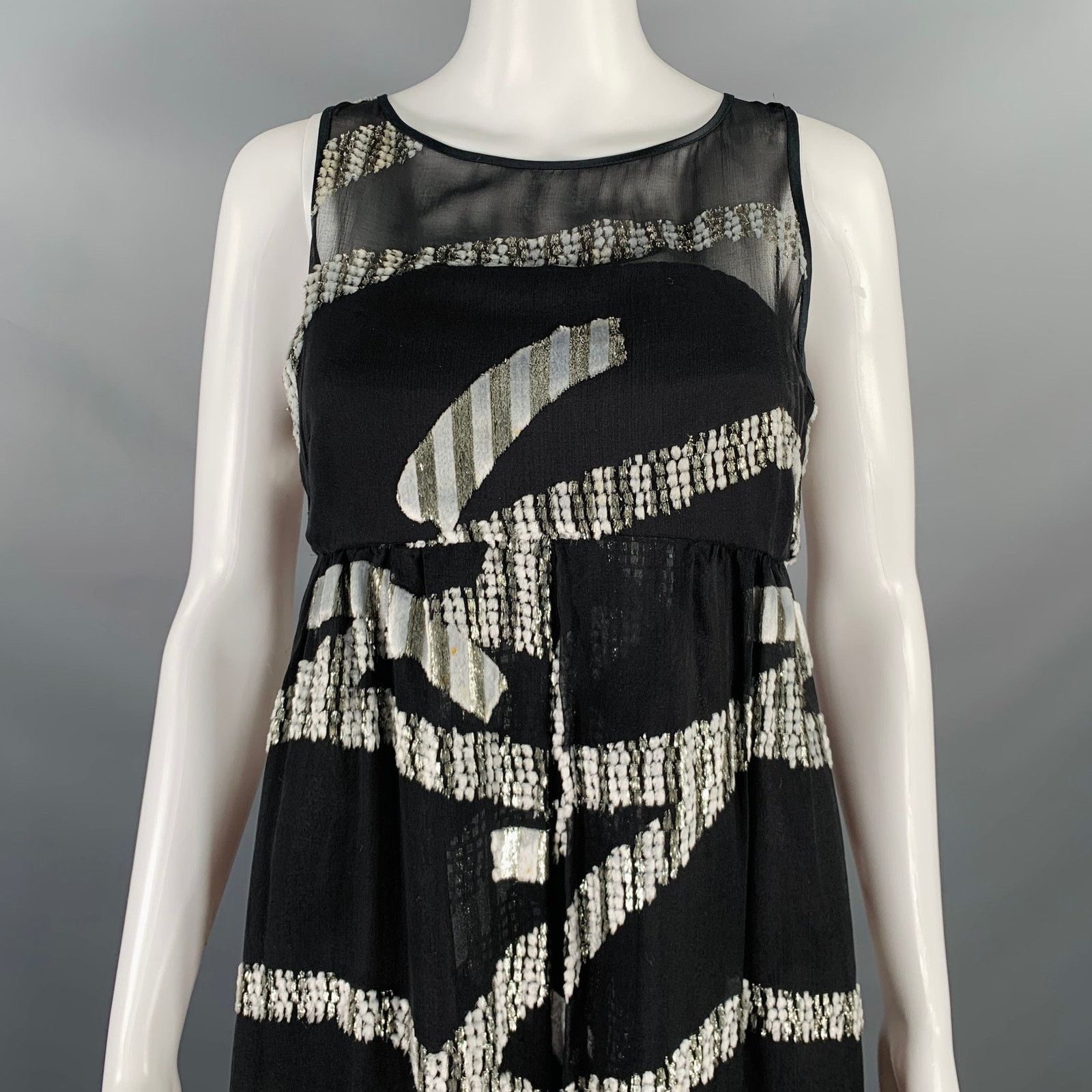 Marc Jacobs Size 2 Black Silver Silk Blend Jacquard Sleeveless Dress Size XS / US 0-2 / IT 36-38 - 2 Thumbnail
