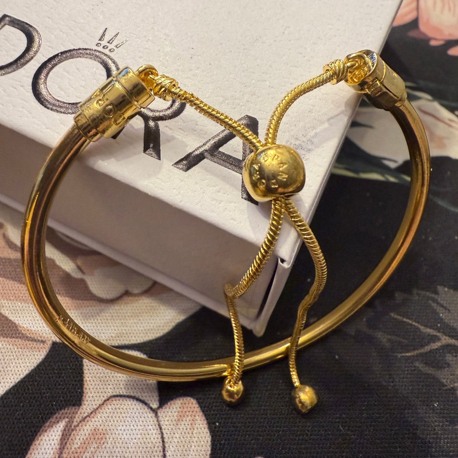 pandora Authentic Pandora, SZ 2 Med, Gold Plated Bangle Slider Size ONE SIZE - 4 Thumbnail