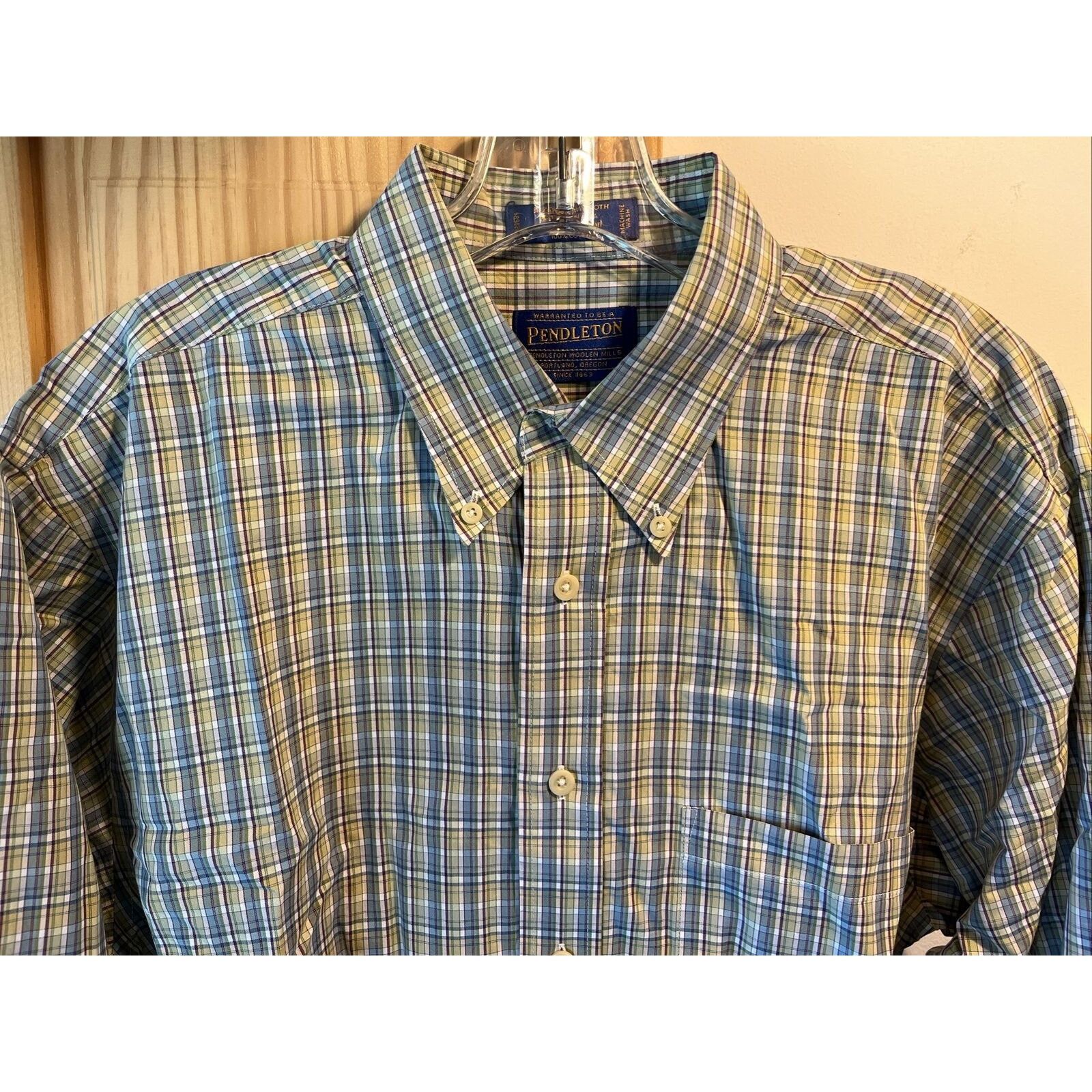 Pendleton Pendleton Men L Green Blue Check Broadway Cloth Cotton Shirt Size US L / EU 52-54 / 3 - 7 Thumbnail