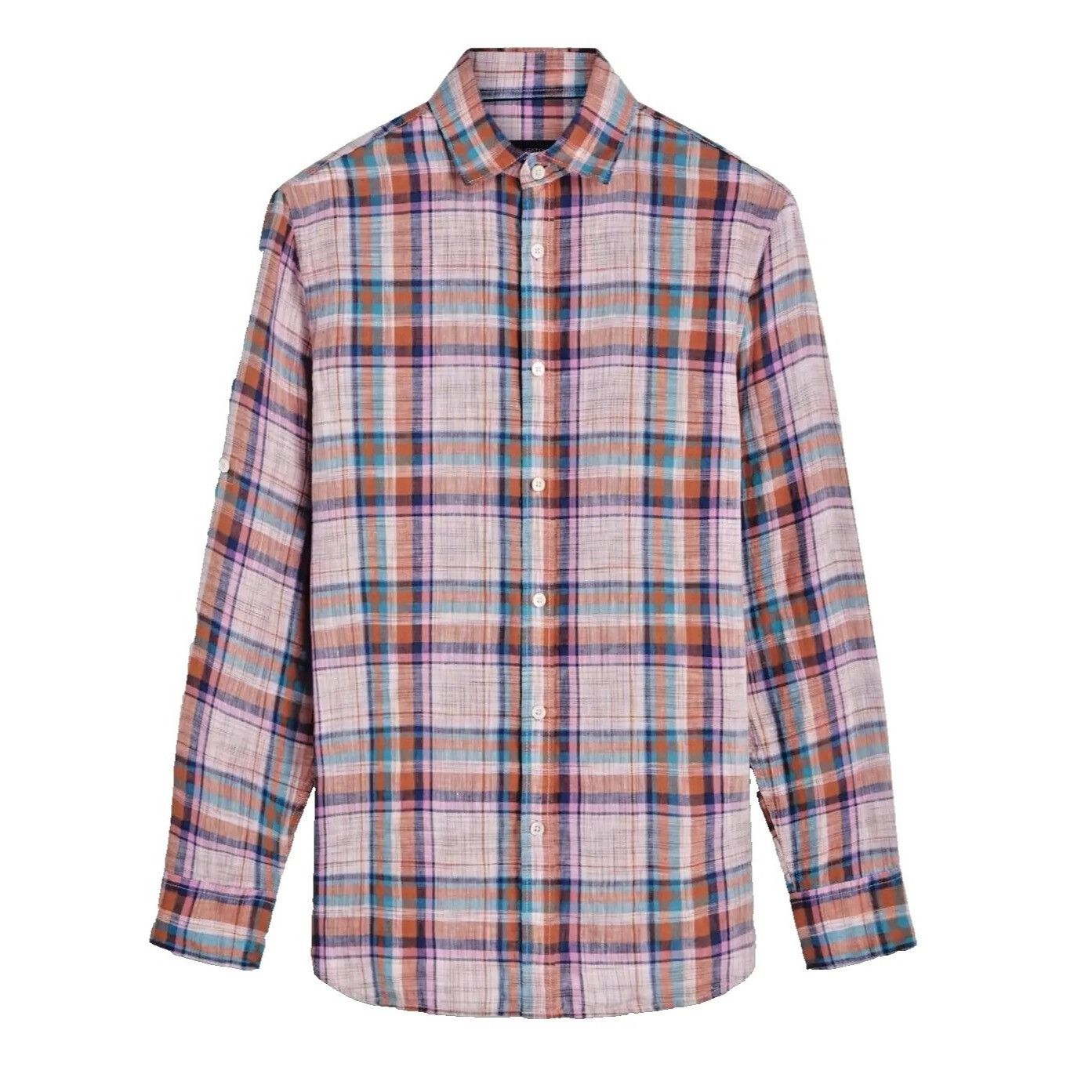 Bugatchi Men's Julian Madras Check Long Sleeve Linen Shirt N