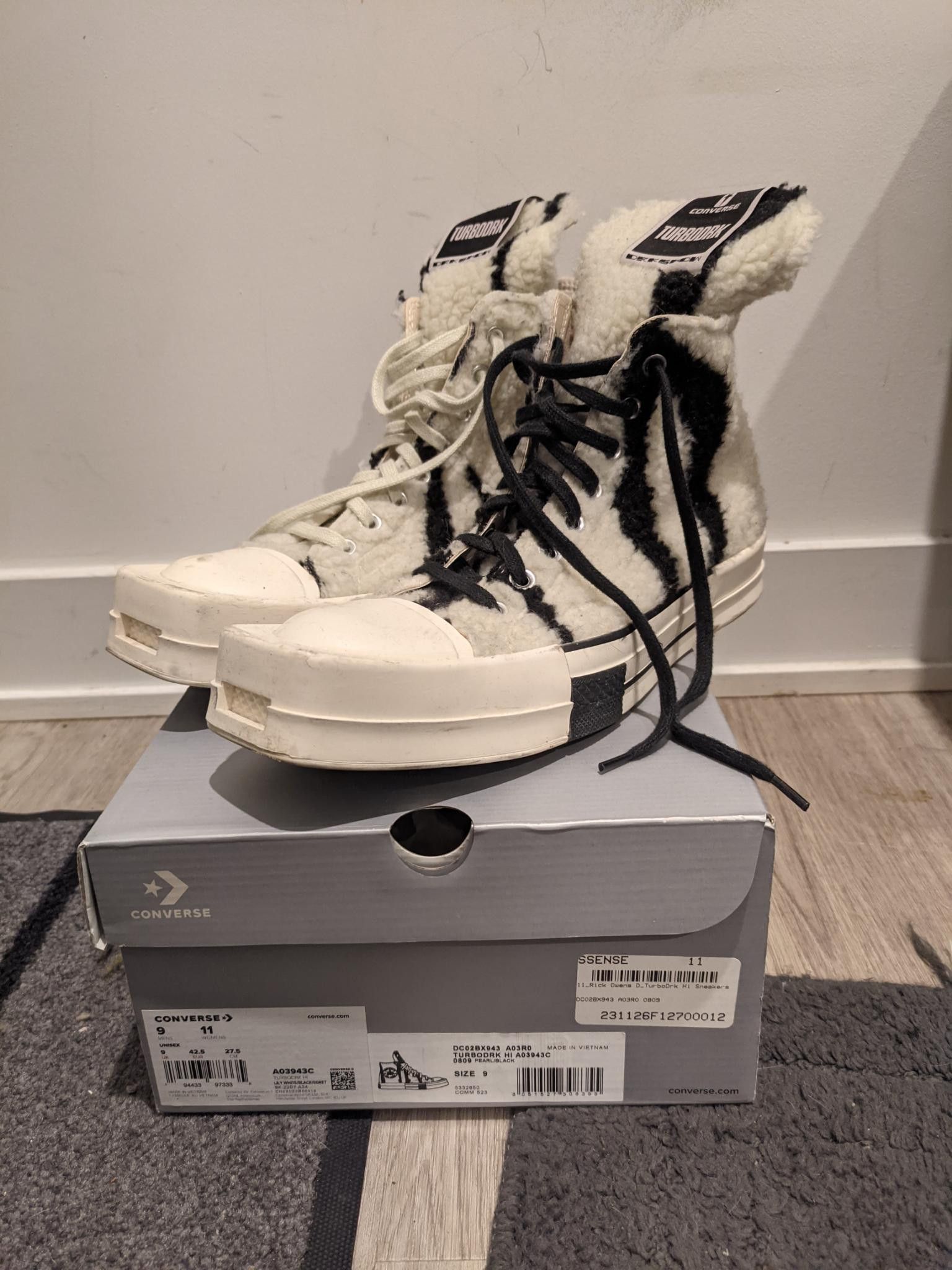 Rick Owens Drkshdw TURBODRK Zebra Fleece Converse Hightop Sneakers Size US 9 / EU 42 - 1 Thumbnail