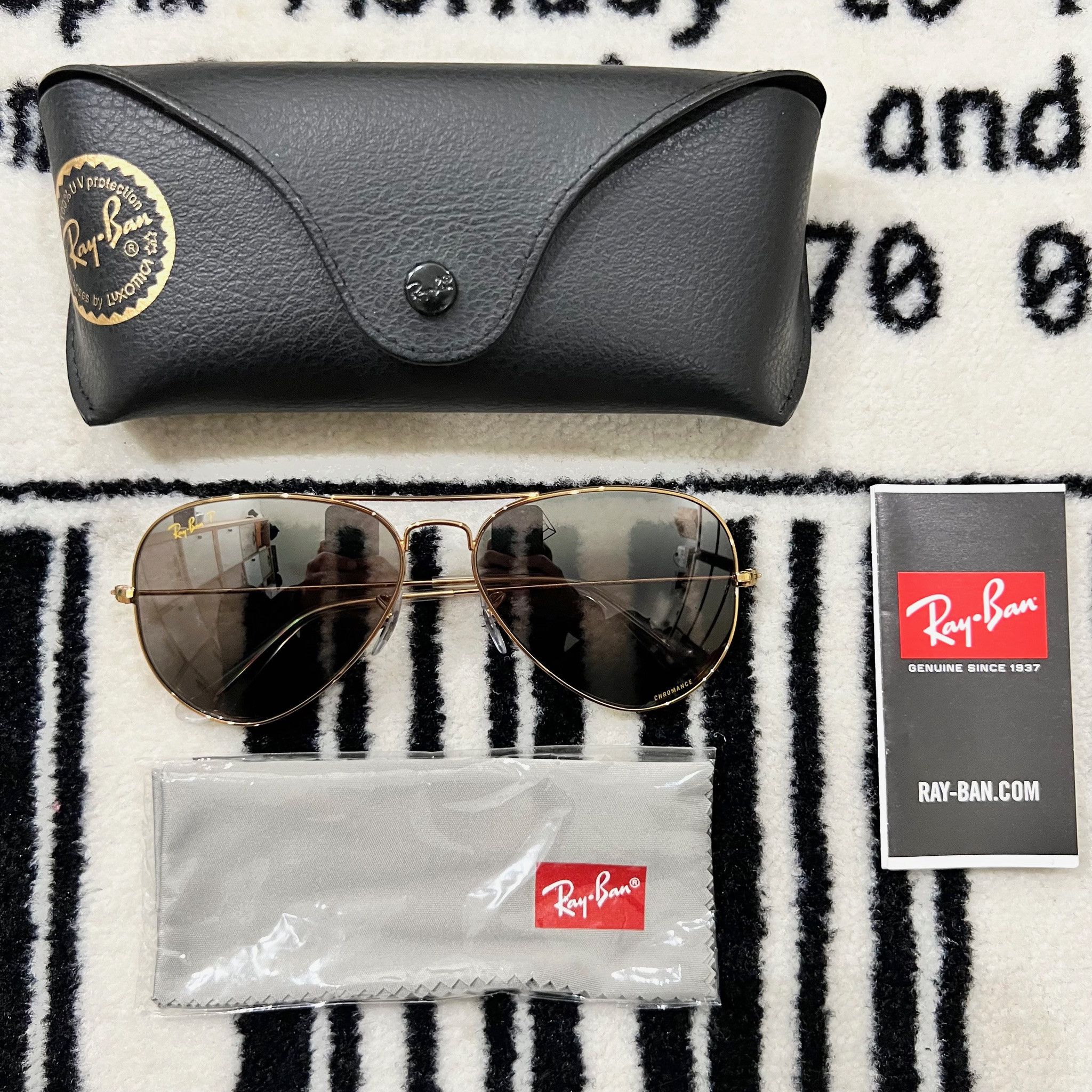 image of Rayban Rb3025 Aviator Polarized Silver Gray Tint Sunglass in Gray Gold, Men's