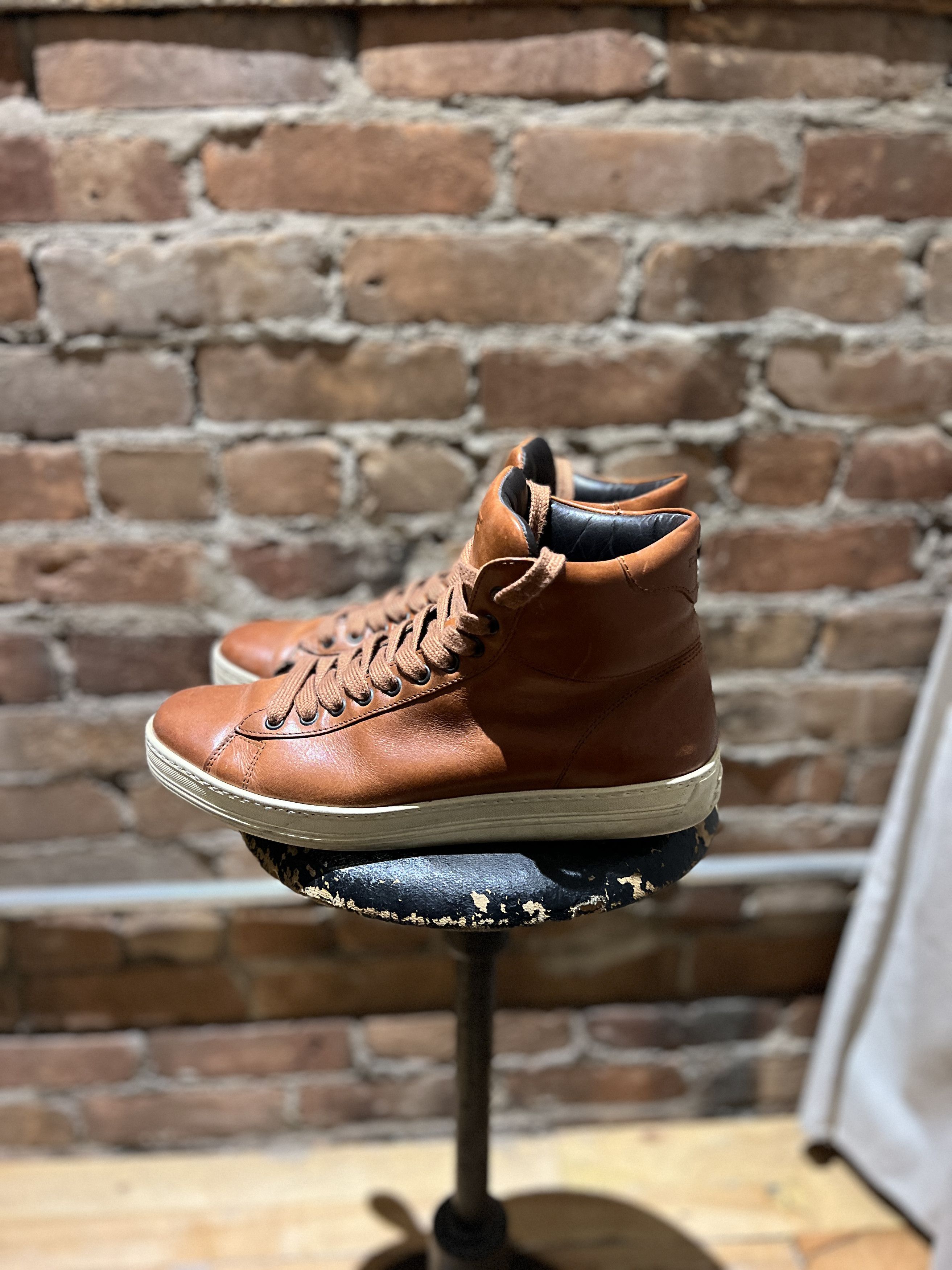 Tom Ford Tom Ford Brown Leather High-Top Sneakers – Cognac Brown Size US 8 / EU 41 - 2 Thumbnail