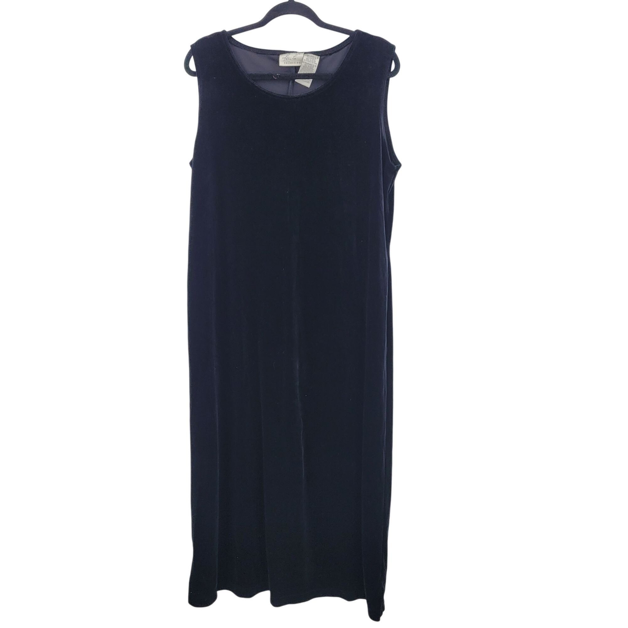 Vintage Vtg 80s Black Velour Sleeveless Maxi Dress XL 16/18 Stretch Size XL / US 12-14 / IT 48-50 - 8 Thumbnail