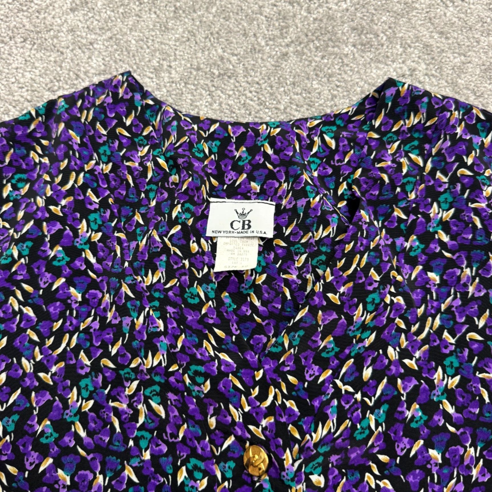 Vintage VINTAGE CB New York 90s Floral Blouse Womens 12 Purple Black Long Sleeve Floral Shirt Womens Regular Purple 90s Bohemian Retro Blouse Size XL / US 12-14 / IT 48-50 - 4 Thumbnail