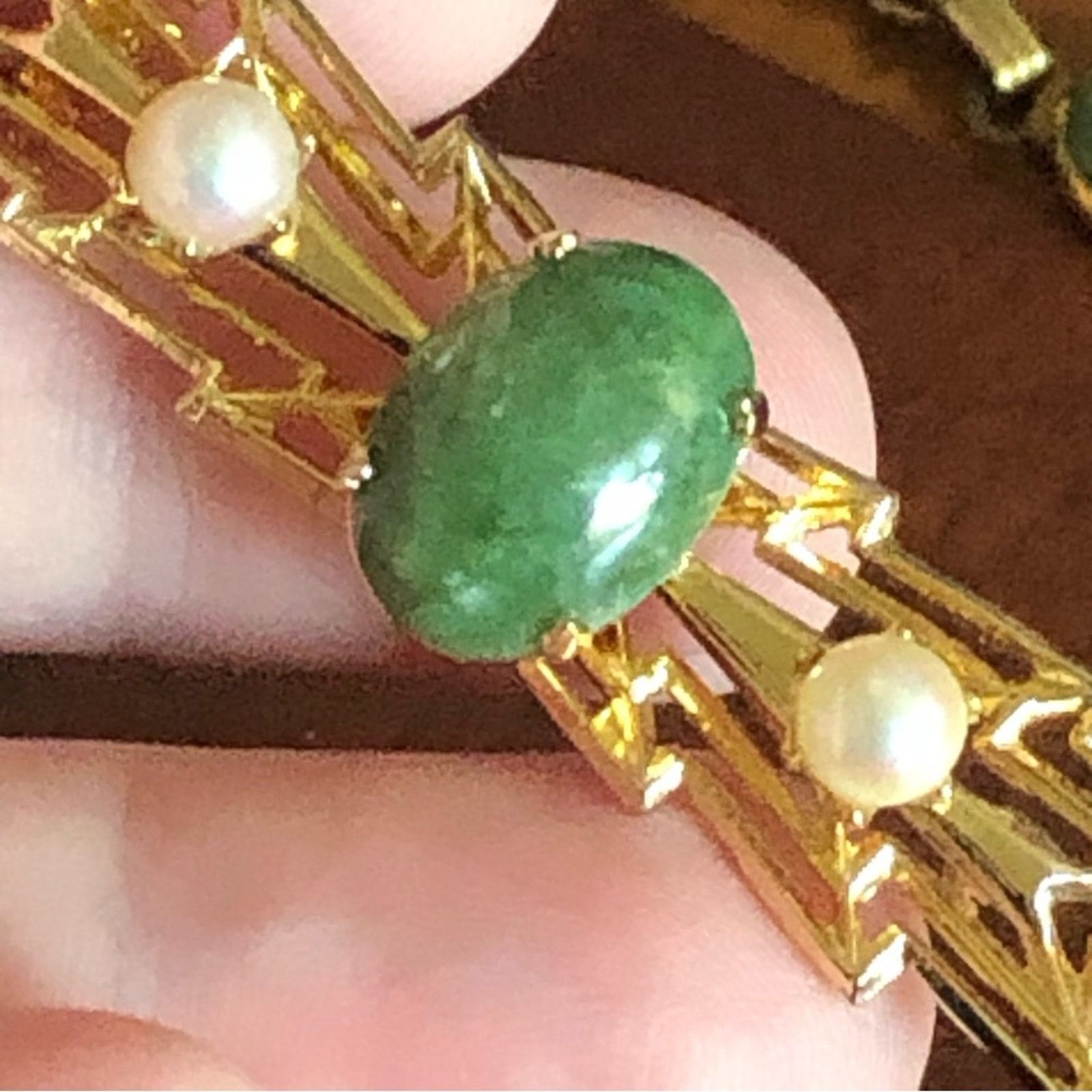 Vintage Vintage art deco aventurine Pearl accent gold brooch Size ONE SIZE - 2 Thumbnail