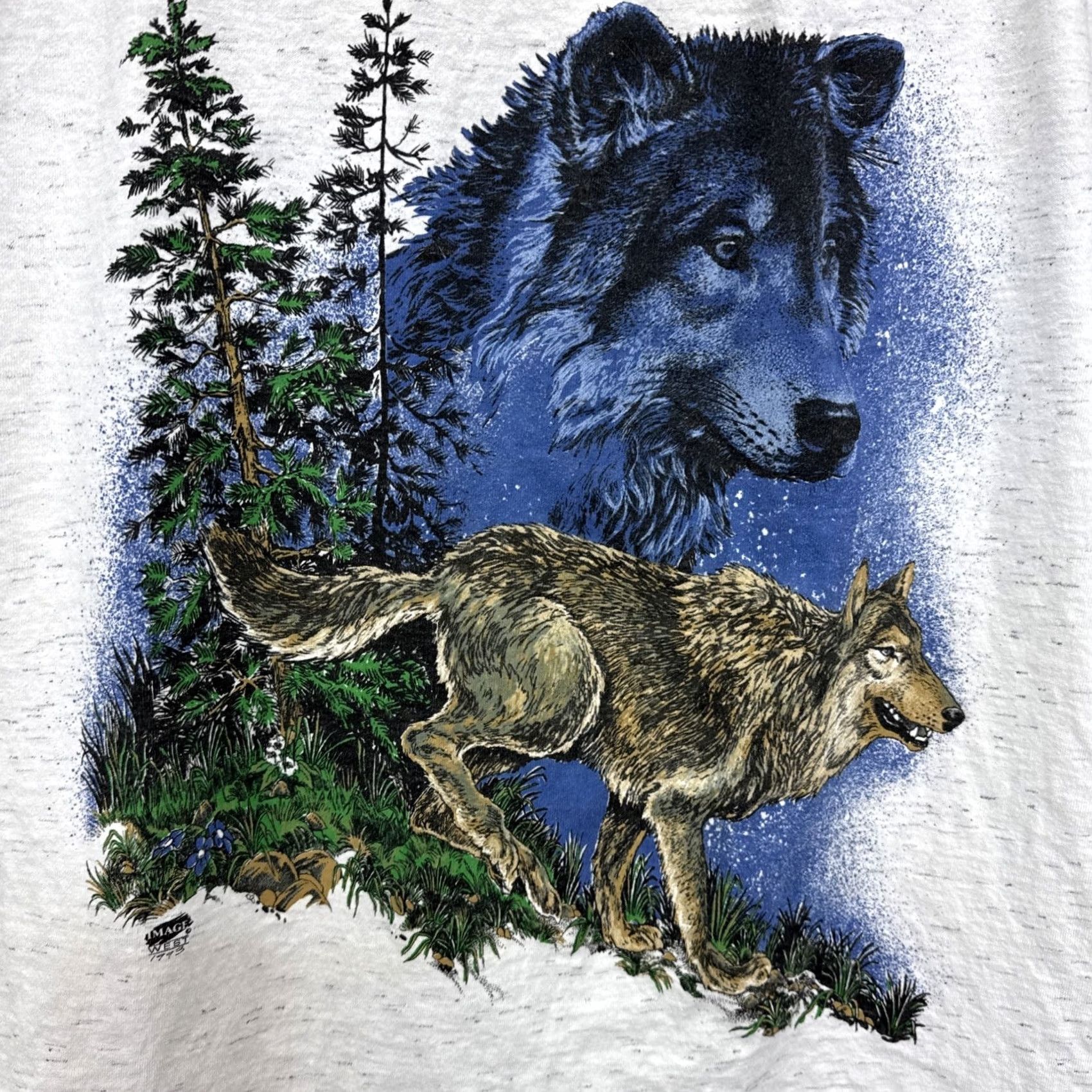 Vintage VINTAGE Image West Wolf Nature Forest T-Shirt Adult Medium Grey Graphic Print 90s Men Mens Shirt Size US M / EU 48-50 / 2 - 2 Thumbnail