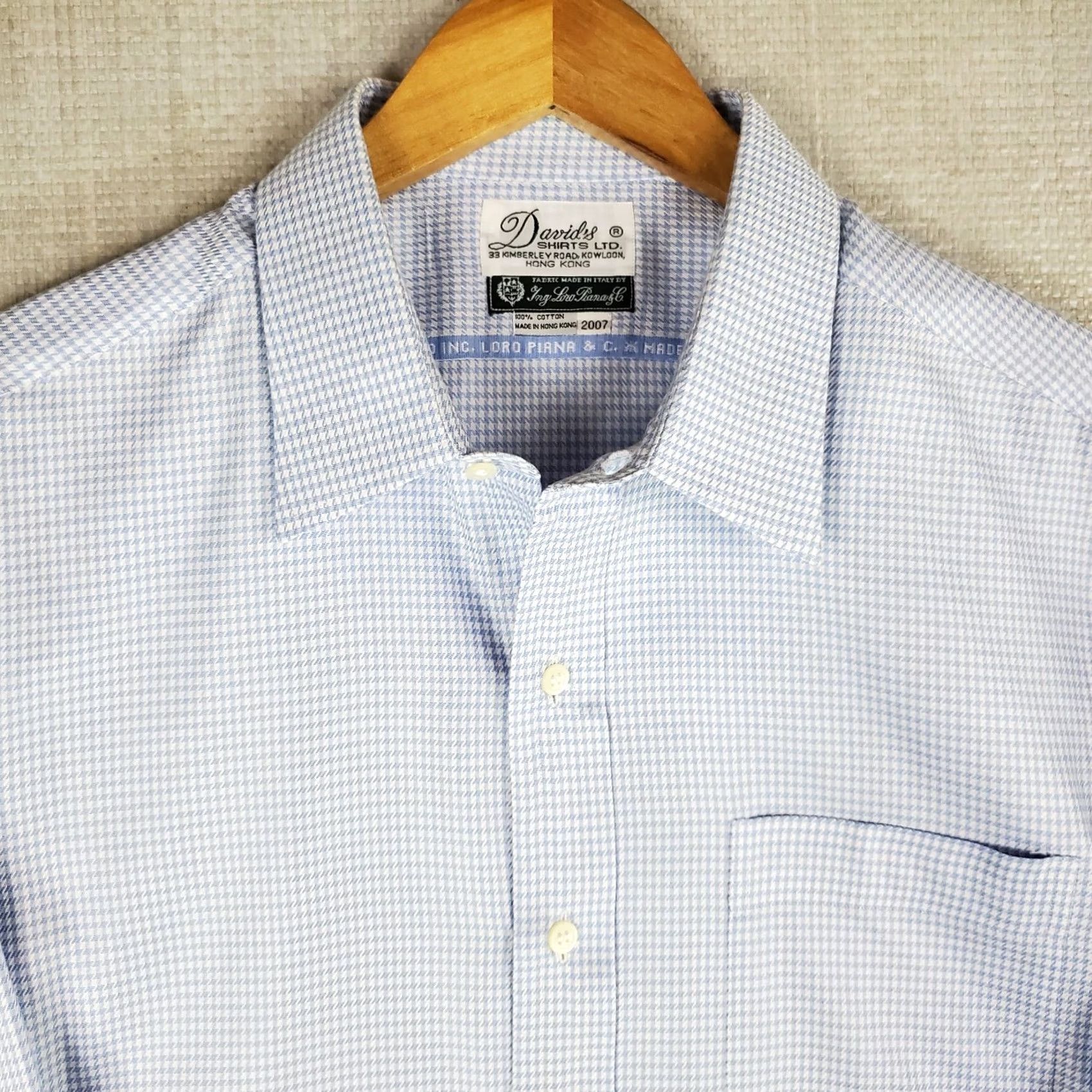 Loro Piana VINTAGE Loro Piana Mens Button-Up Shirt Houndstooth Twill Blue 17/32 Size US XL / EU 56 / 4 - 3 Thumbnail