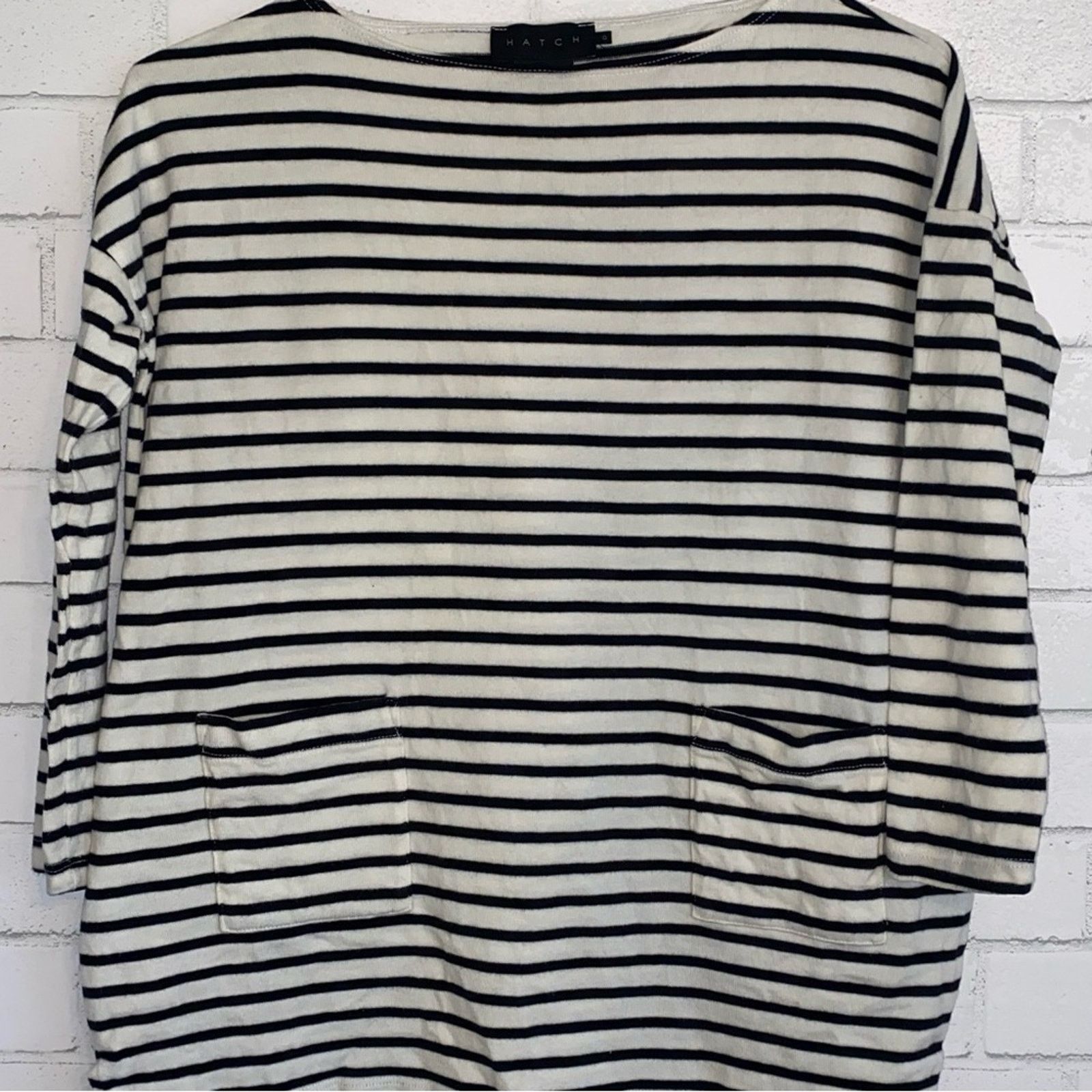 Other HATCH $148 Bateau Neck Striped Black Ivory Maternity Top 0 Size XS / US 0-2 / IT 36-38 - 2 Thumbnail