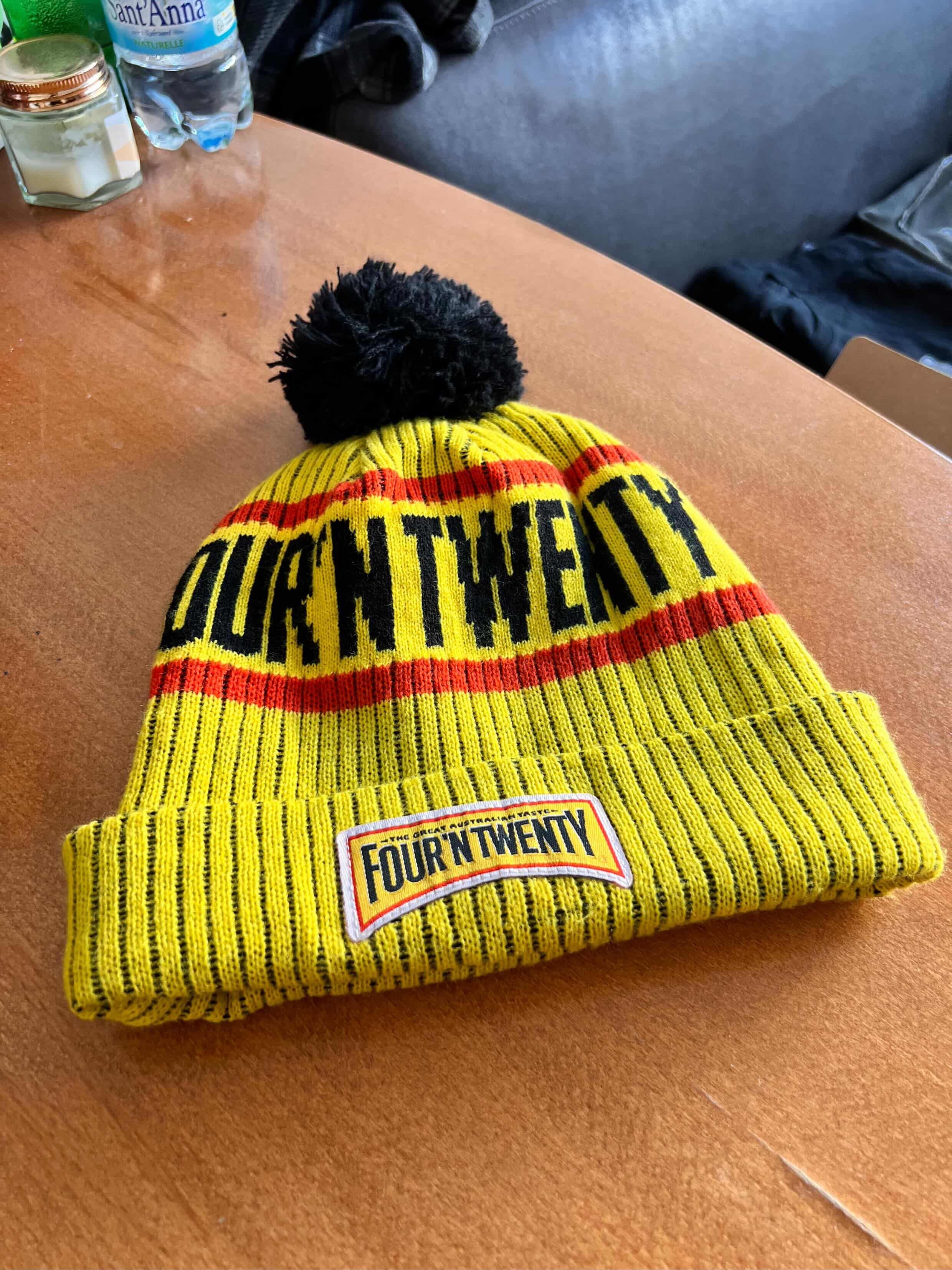 Vintage Four N’ Twenty Meat Pies Retro Y2K Yellow Knit Beanie Hat Size ONE SIZE - 1 Thumbnail