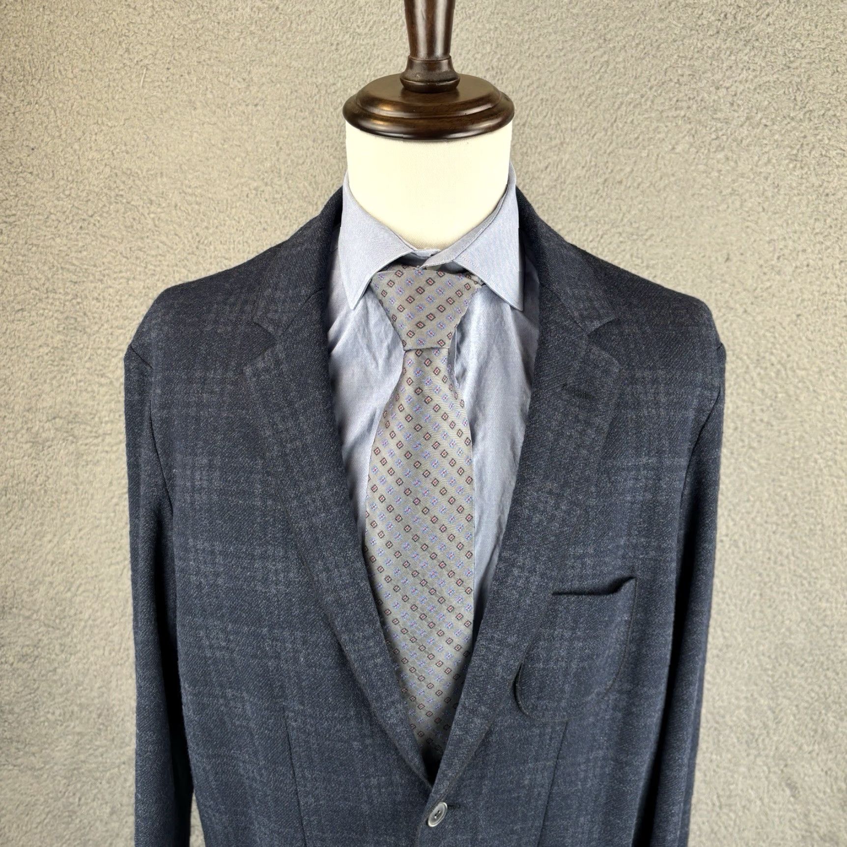 BUGATCHI Bugatchi Blazer XL 42R Navy Plaid Notch Lapel Single-Breasted Two-Button Classic Coat Mens Activewear Jacket Coat Size 46R - 3 Thumbnail