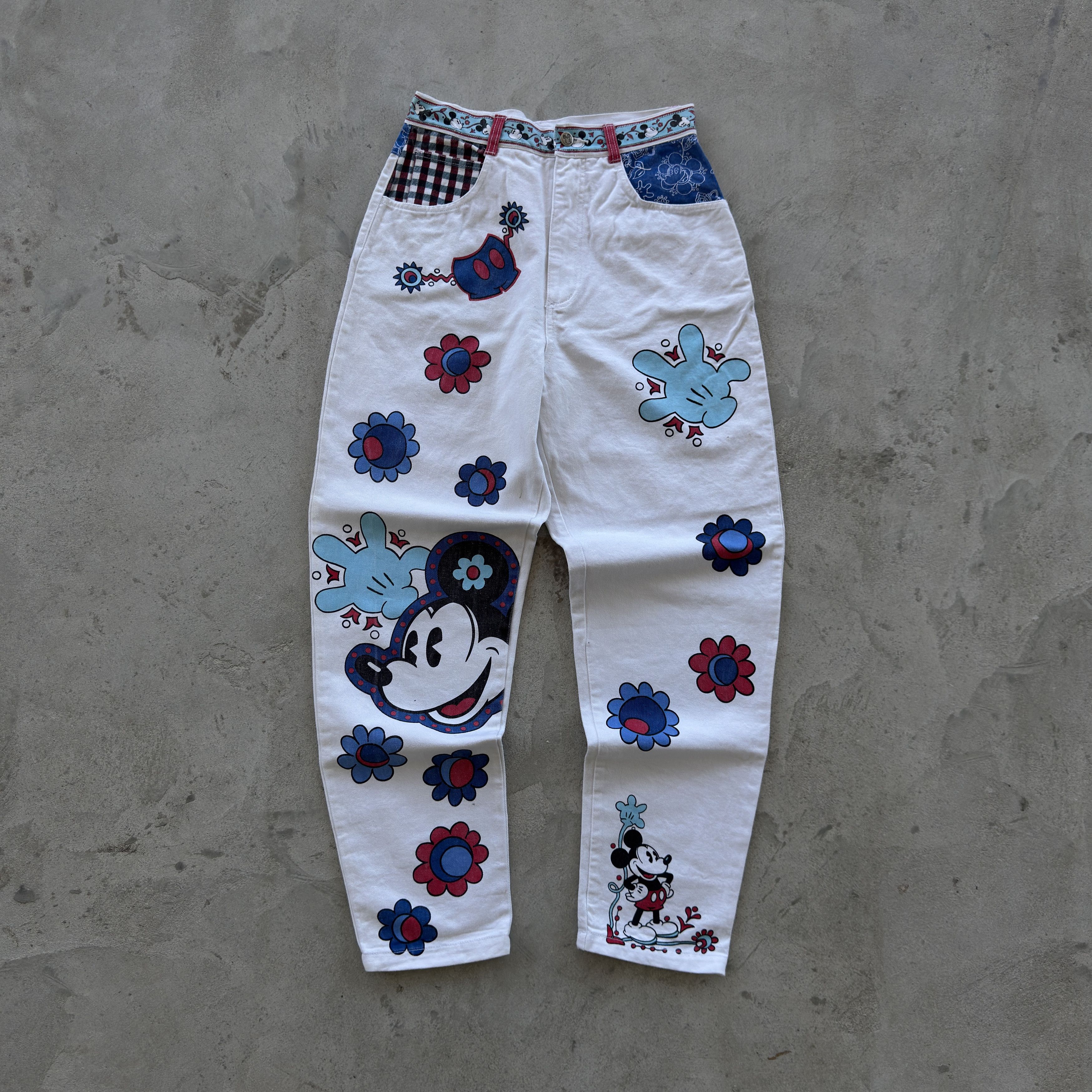 Mickey Mouse Vintage Mickey & Co Disney White Graphic Print Denim Pants Size 28" / US 6 / IT 42 - 1 Thumbnail