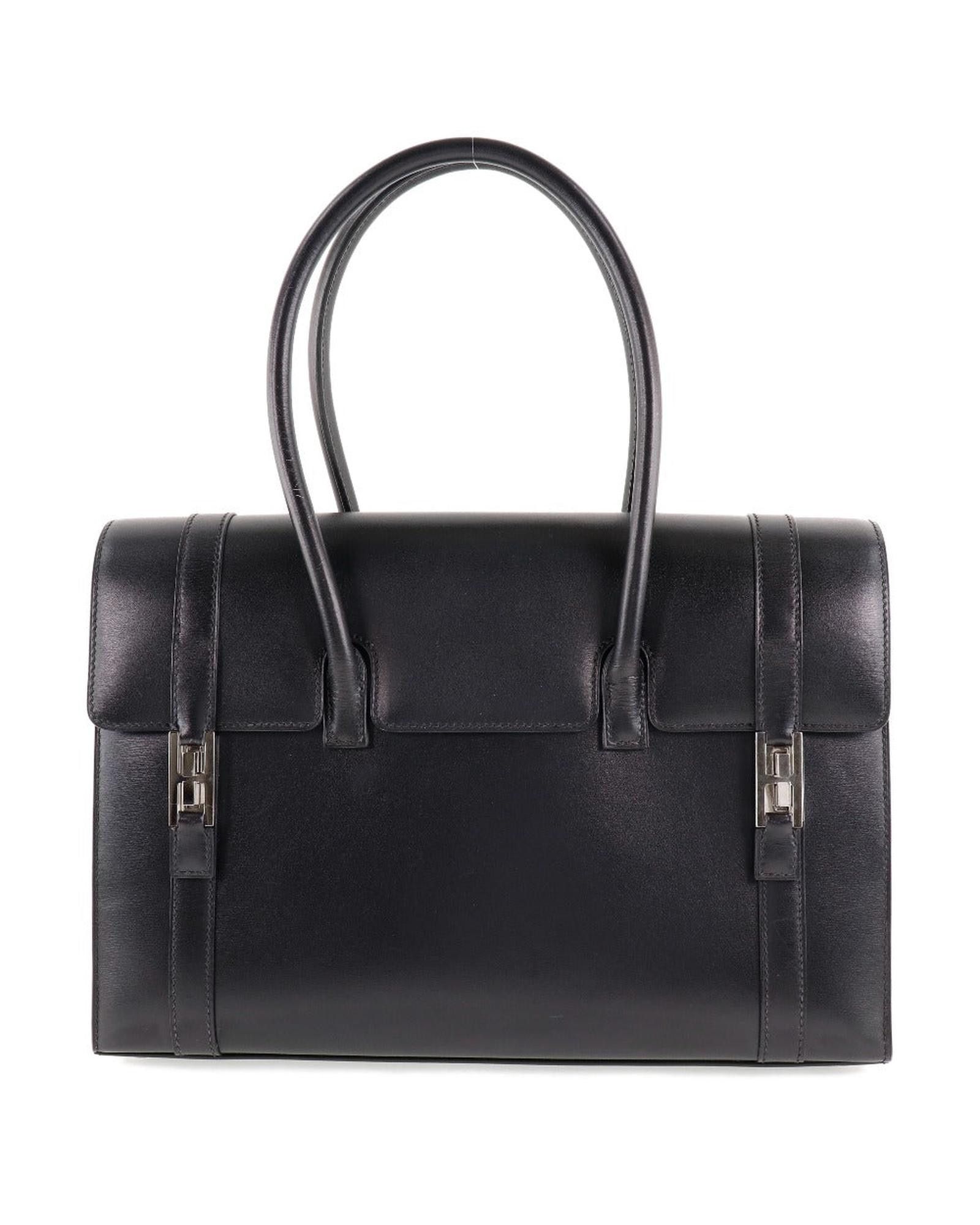 image of Black Leather Hermes Drag Handbag, Women's