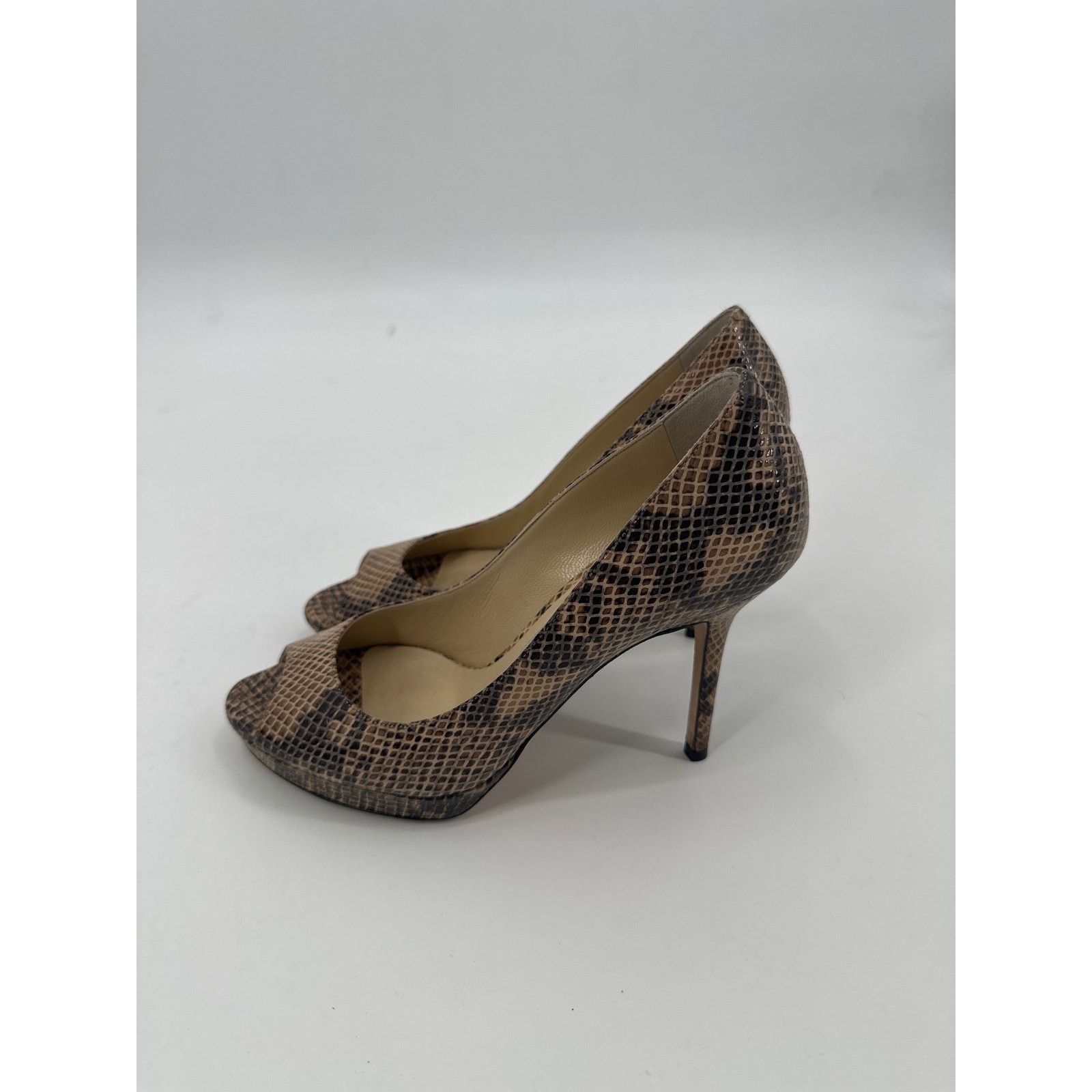 Jimmy Choo Snakeskin Animal Print Peep Toe Heels 37 US
