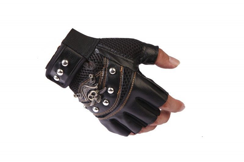 Leather Punk Skulls Rivet PU Leather Gloves Size ONE SIZE - 4 Thumbnail